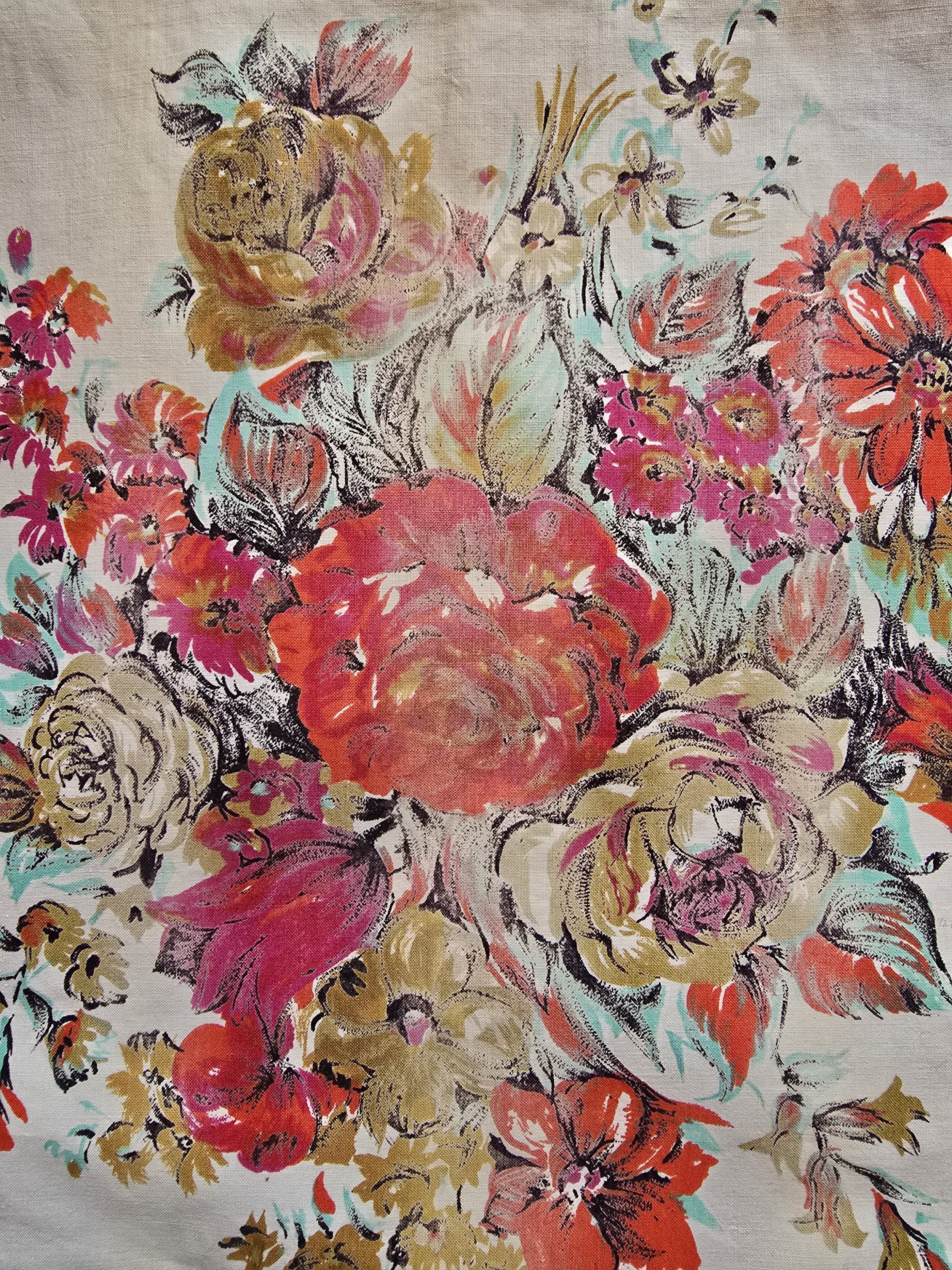 Worn but beautiful vintage floral print with soft fading and texture