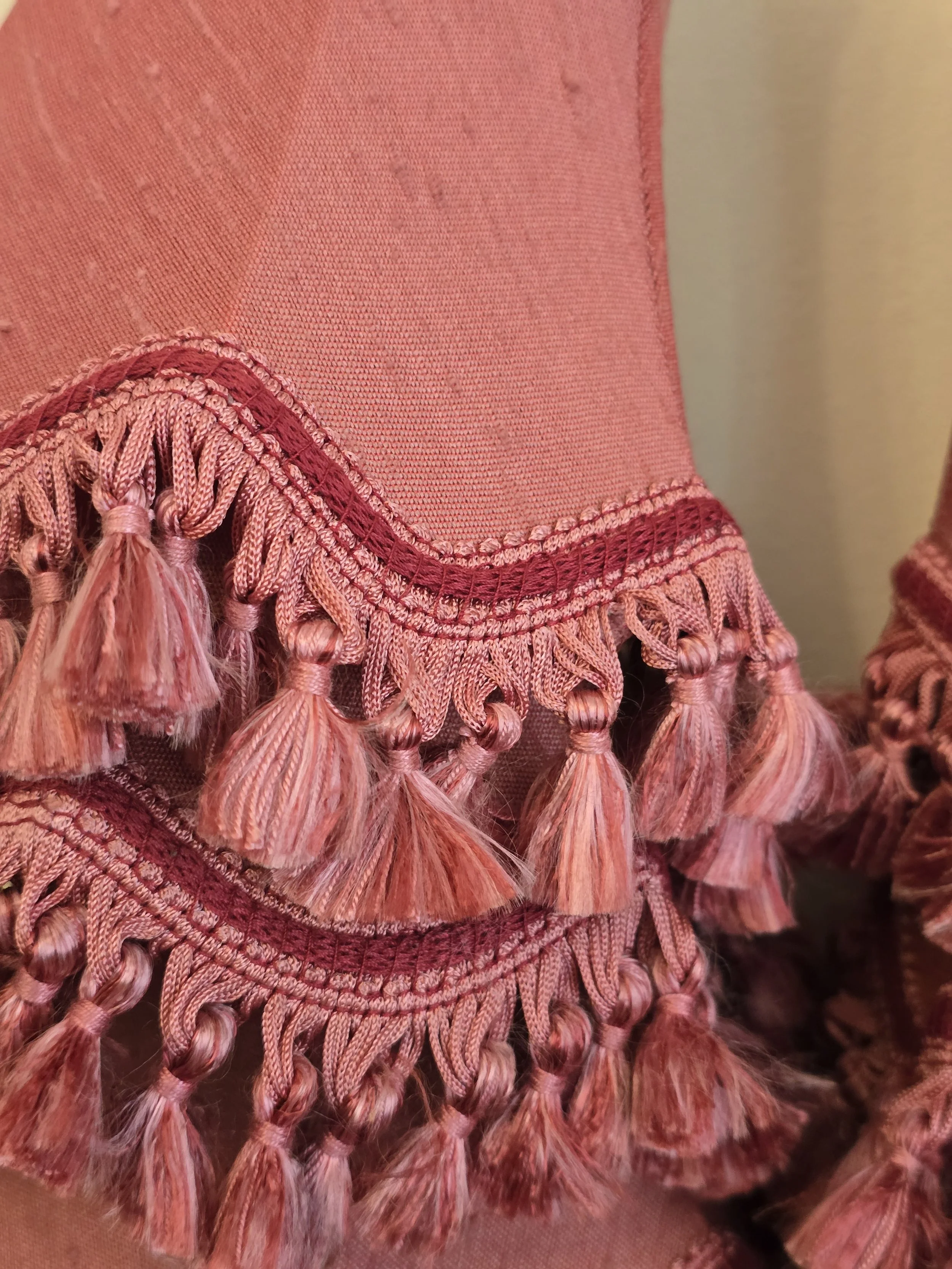 Vintage tassel lampshade in faded rose pink fabric