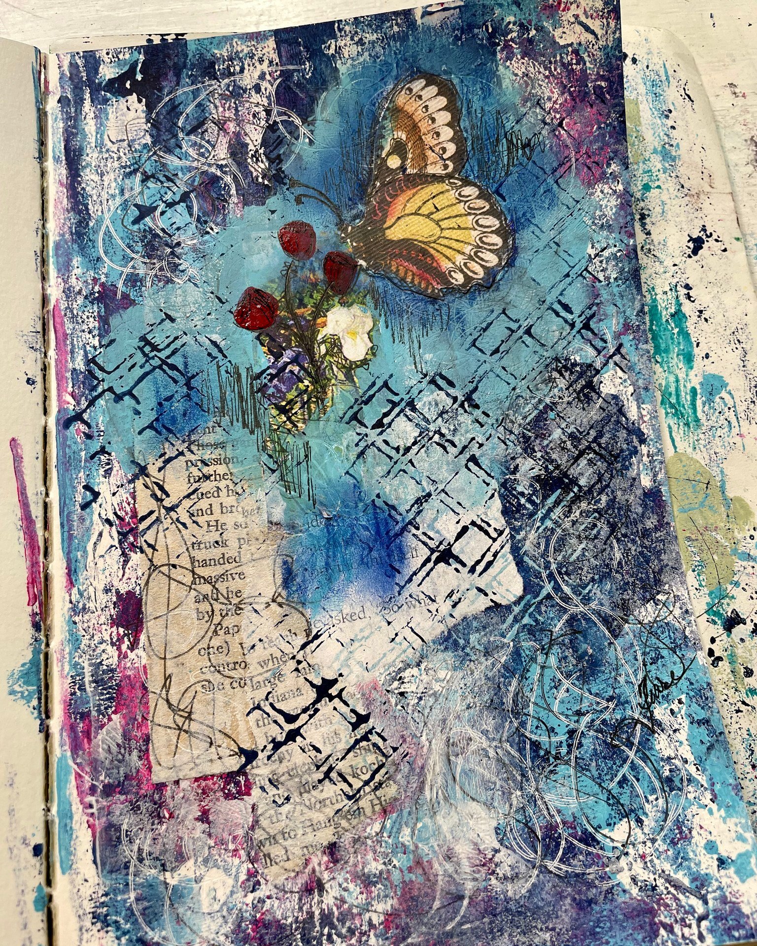 Had so much fun creating this during the April 2023 Virtual Mixed Media Play Date.  The MMPD is a no cost, virtual creative time with my creative subbies. Are you one? 😍 #mixedmediaartist #mixedmediajournal #mixedmediaonpaper #artjournal #artjournal