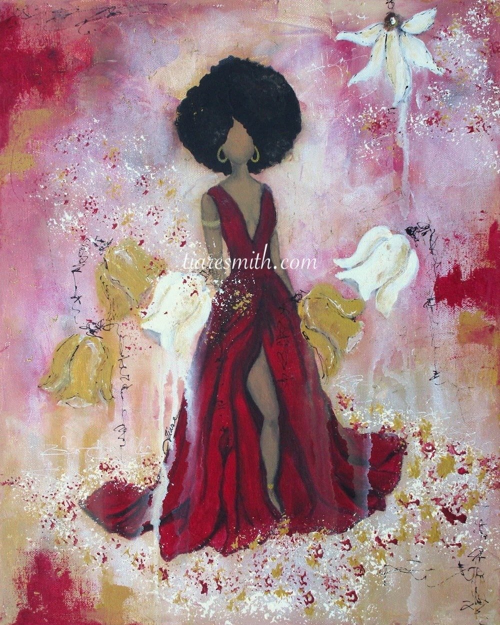 Dear Queen. Goddess vibes.  Bold colors, big flowers, boss moves!  I don't always use red in my art but when I do...it's hot, it's magic, it's fierce, it's beautiful!  Try something different, the magic might surprise you. ❤️🌺 What color do you rare