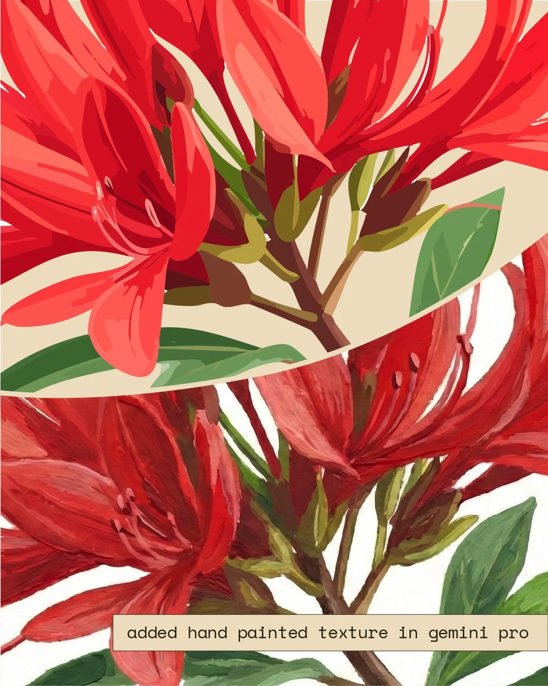 A close-up view showing how adding a hand-painted effect to vector motifs creates a more naturalistic feel in both the motifs and the overall pattern.