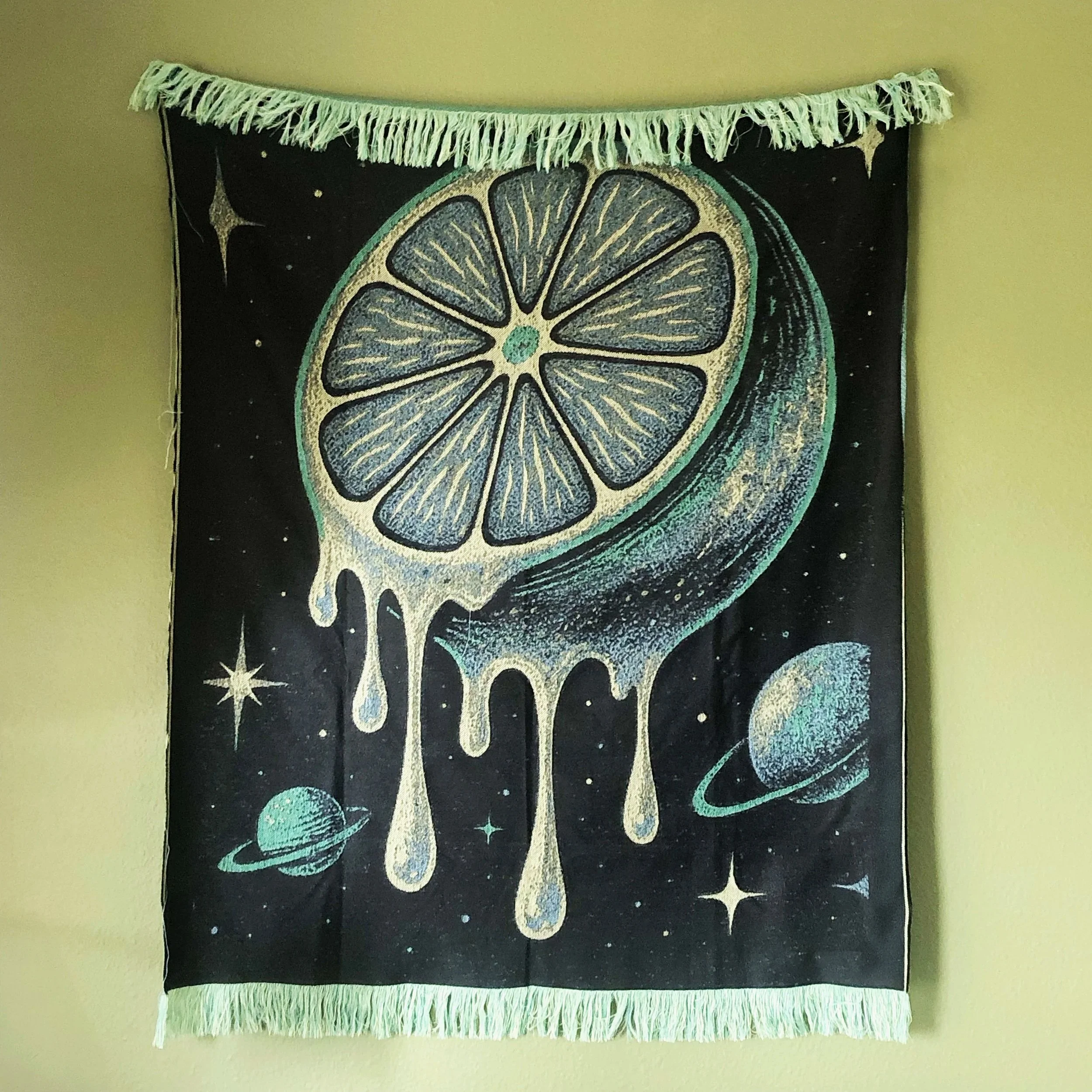 AI generated image converted to jacquard fabric - Cosmic Calamansi idea