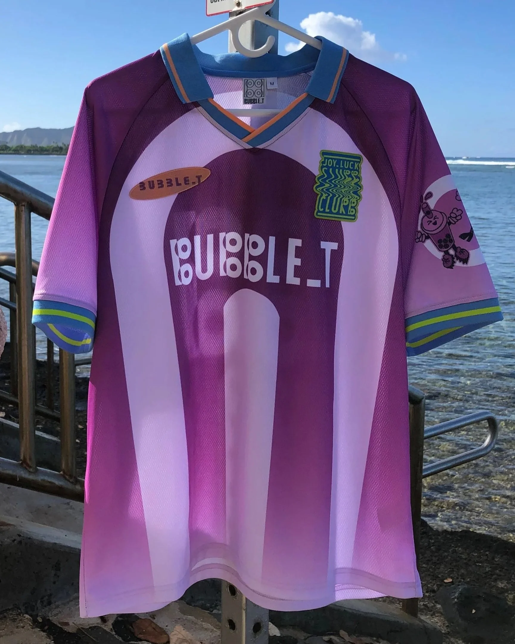 Soccer Tee for BUBBLE_T - front, typeface and bubble tea graphic by Koji Yamamoto