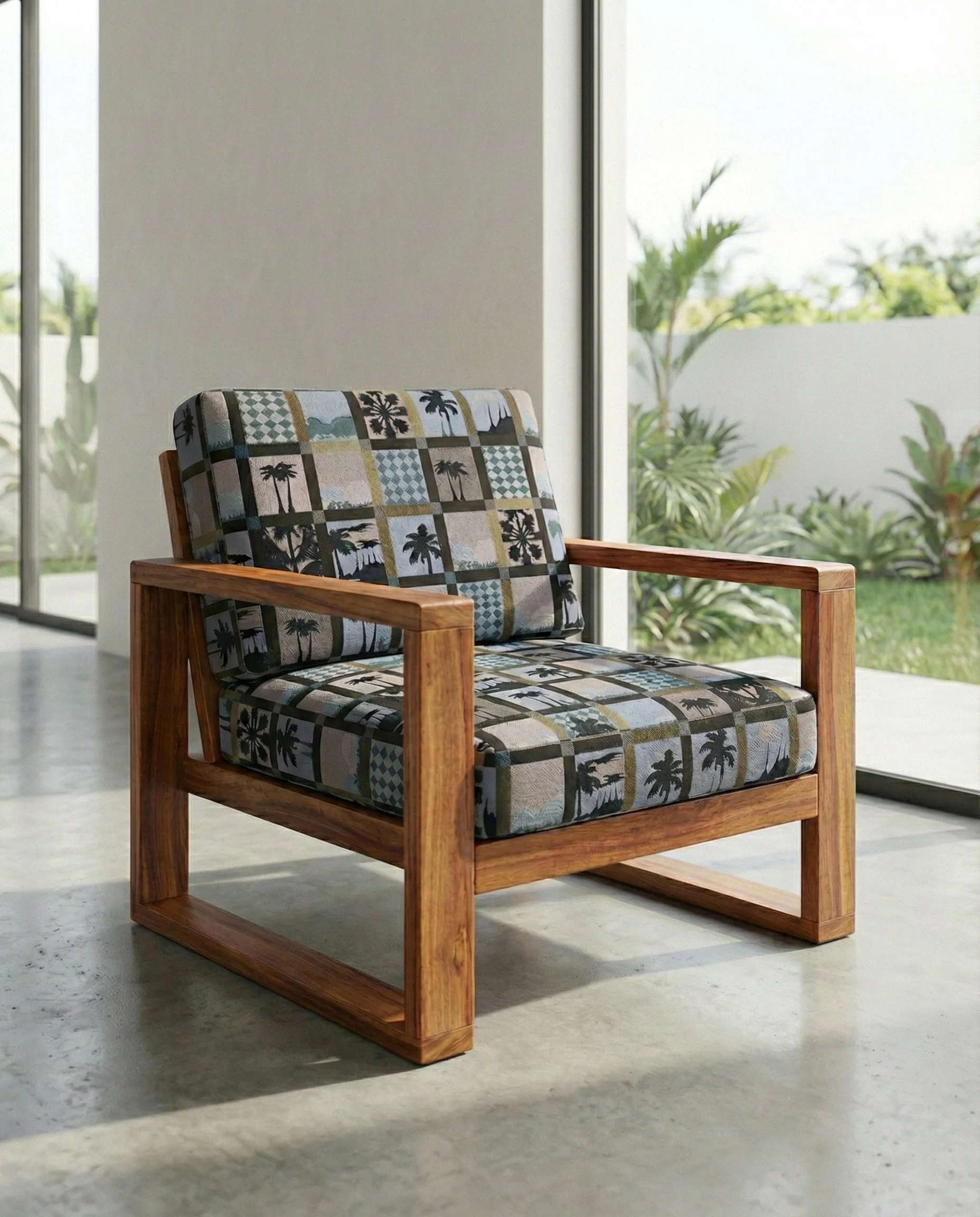 Mockup of jacquard fabric on accent chair.  it is larger than actual scale, but gives you the overall look and feel which could be very helpful during all phases of development.