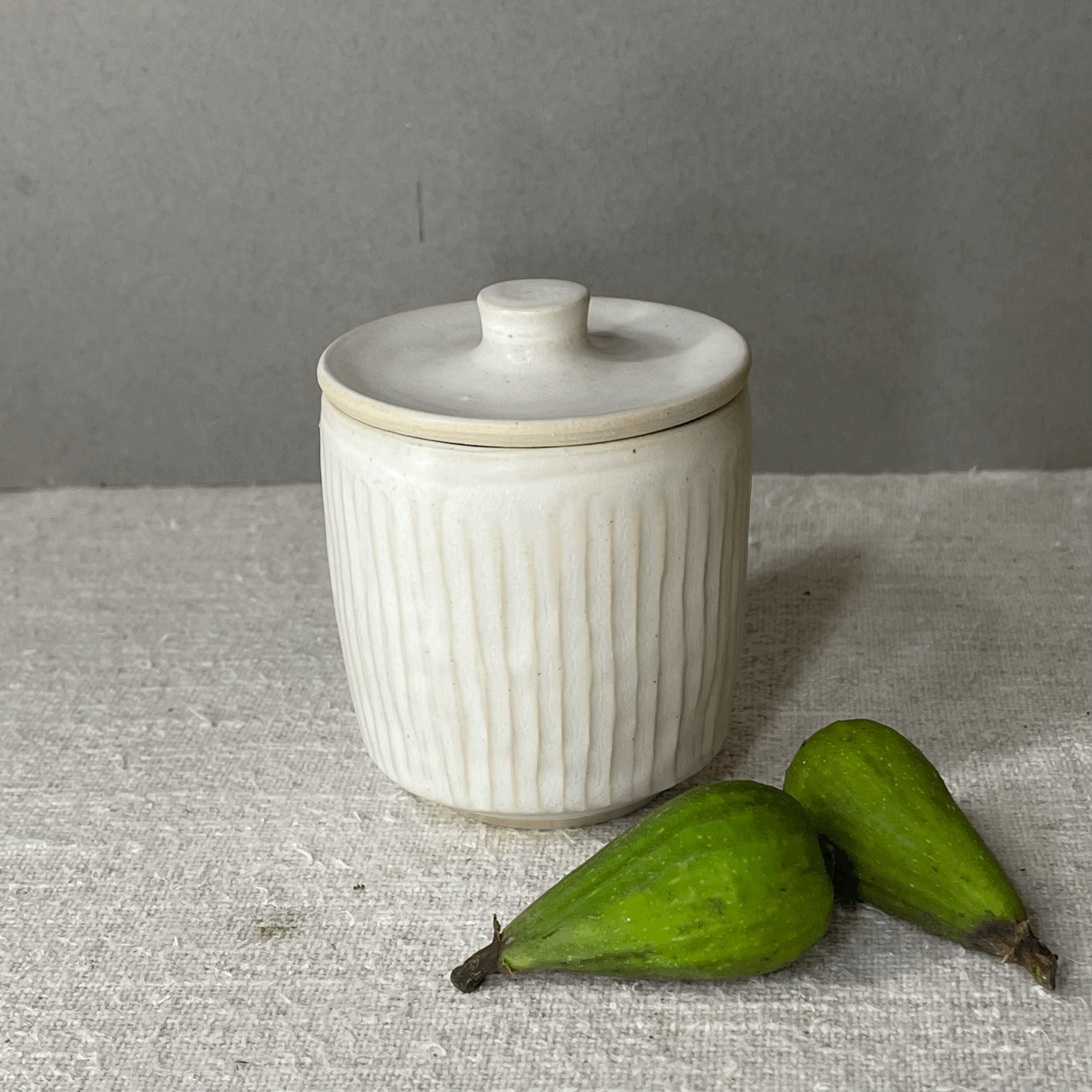 Creamy White Stoneware Lidded Jar