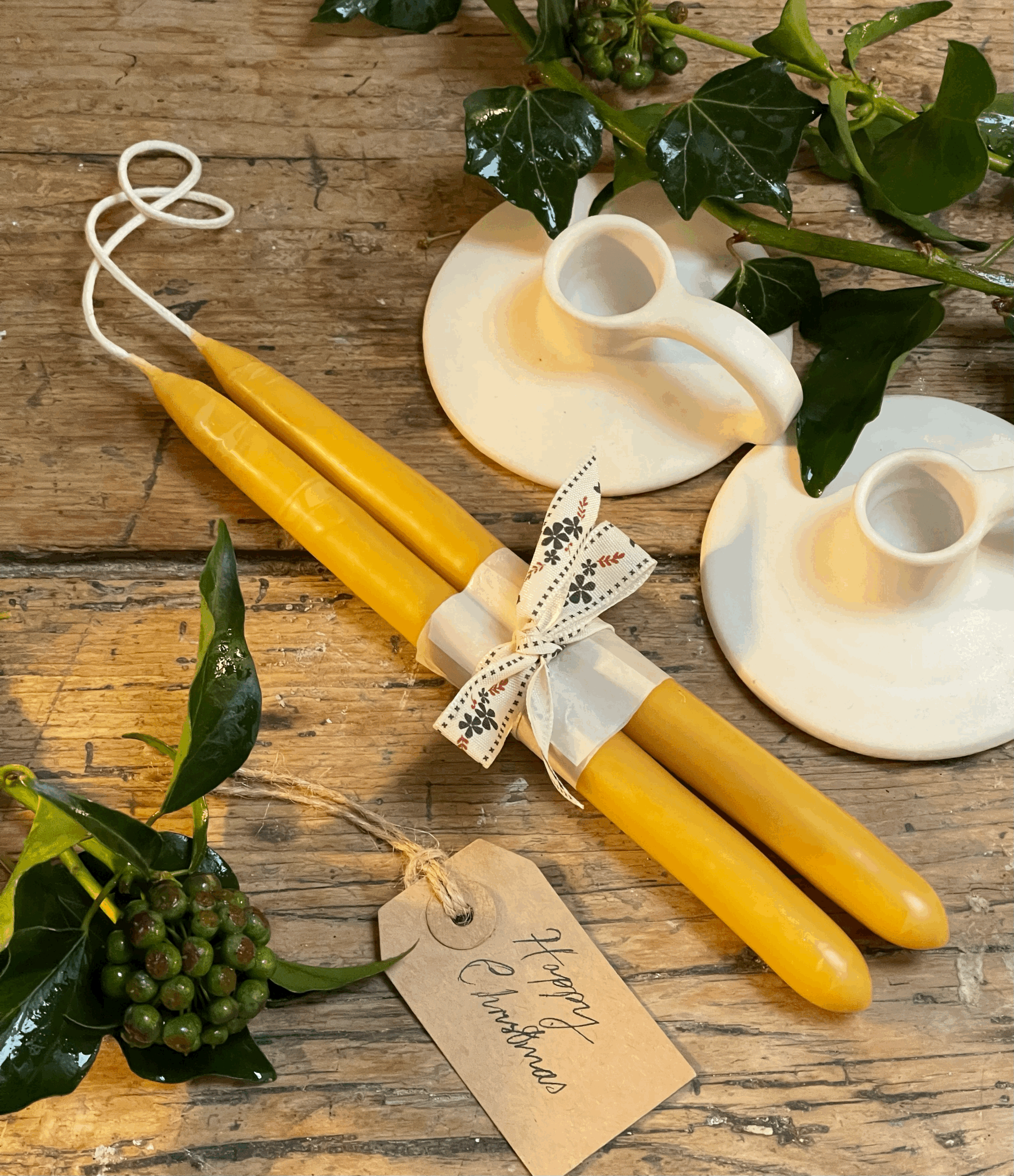 Pair of Hand-Dipped Beeswax Candles
