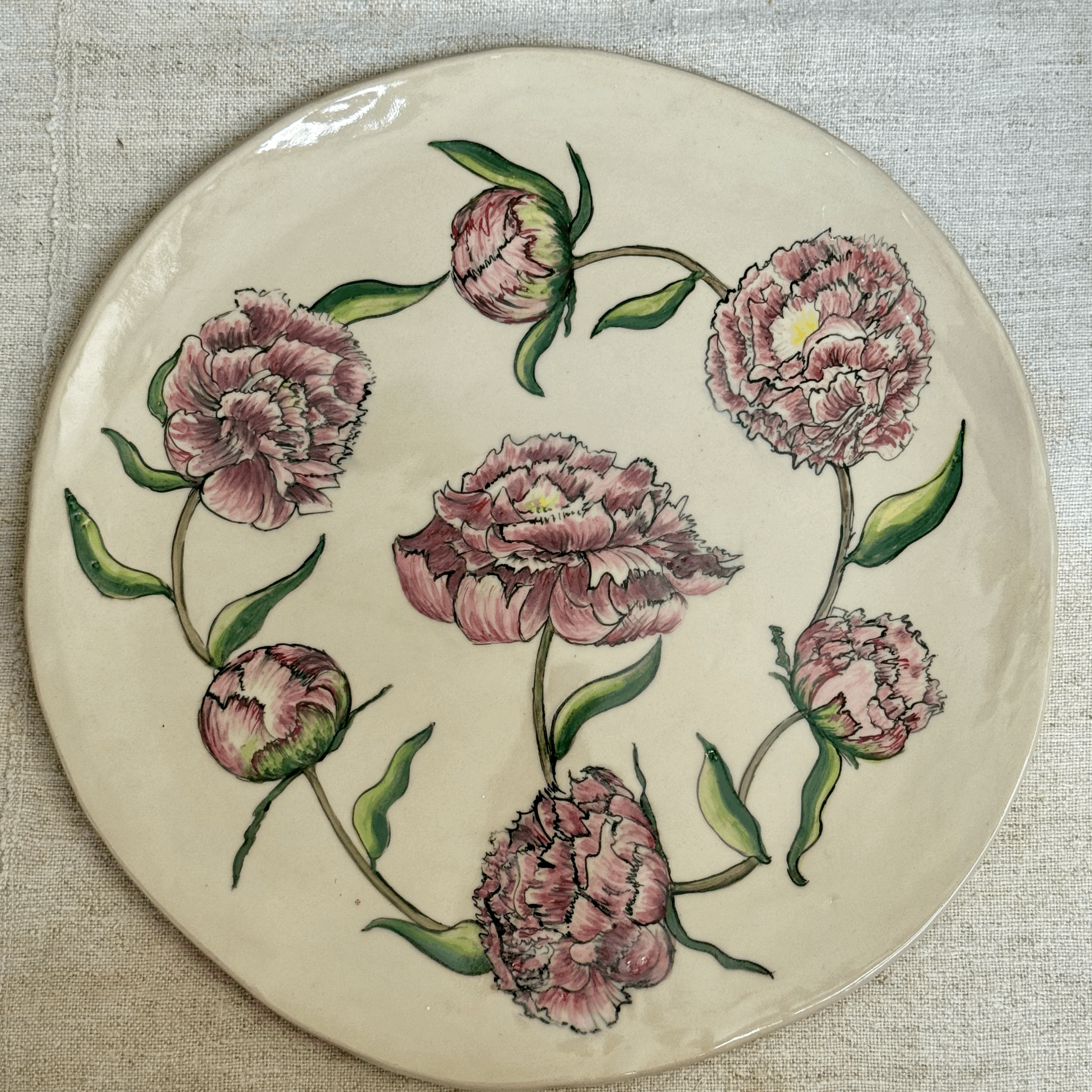 Large Hand Painted Peony Platter