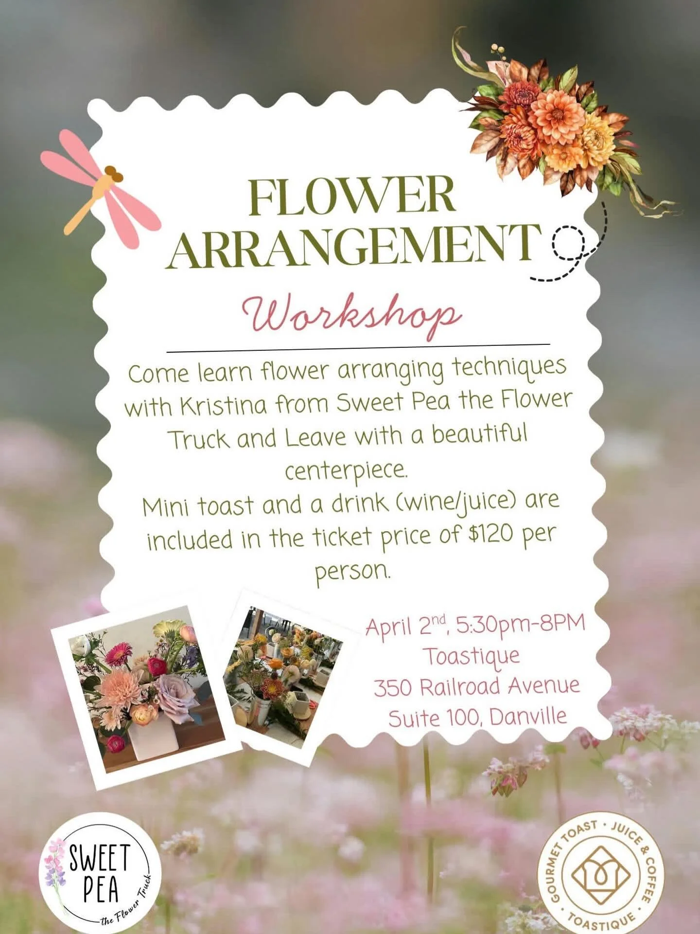 Come make a beautiful floral centerpiece with us!  Ticket link in bio. 

#sweetpeatheflowertruck