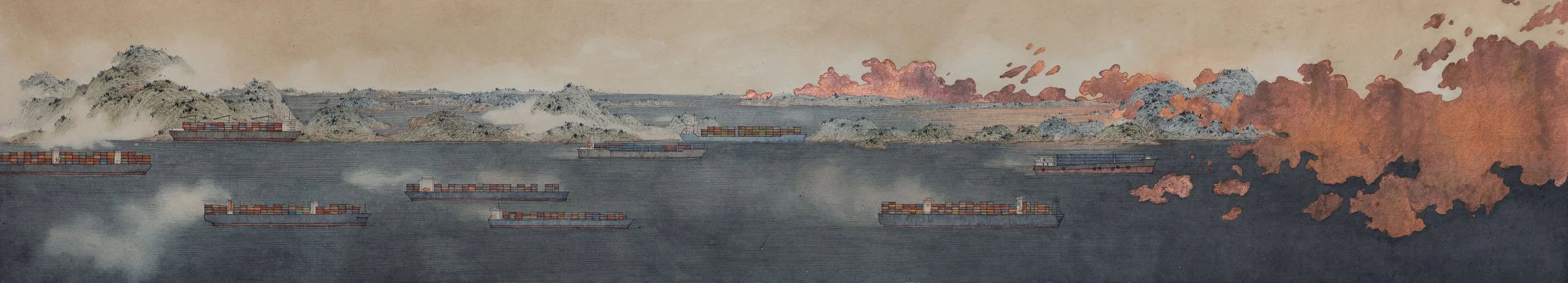 Wish You All the Best 願你一切安好 | 2022 | Ink, colour and copper leaf on paper | 20.5 x 112.5 cm