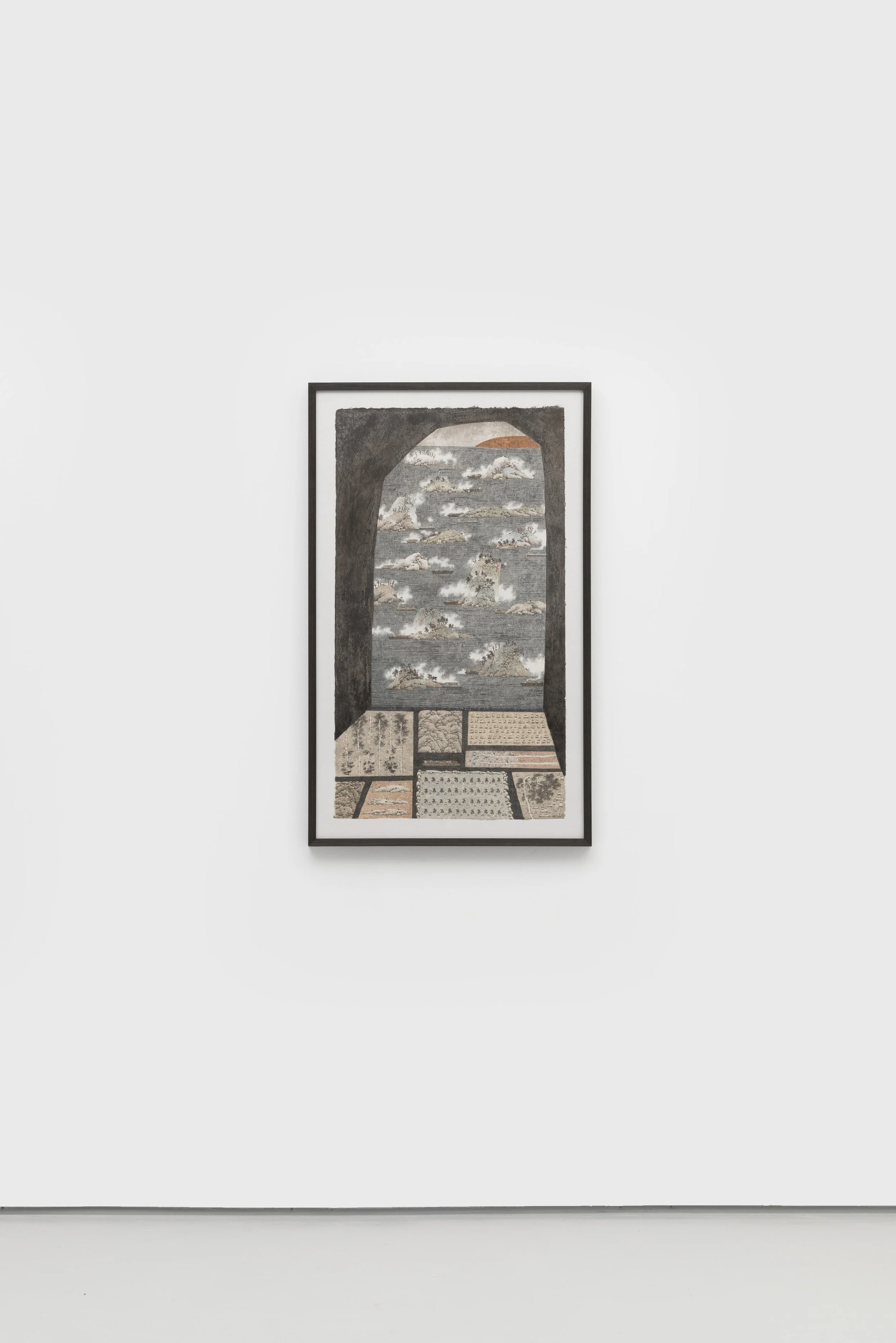 上墙图_沈君怡 SHUM Kwan Yi,第19窟:靜泊未航 Cave no.19:Haven of Unsent Sails, 2025,銅箔水墨設色紙本 Ink, colour and copper leaf on paper,75x86cm.jpg