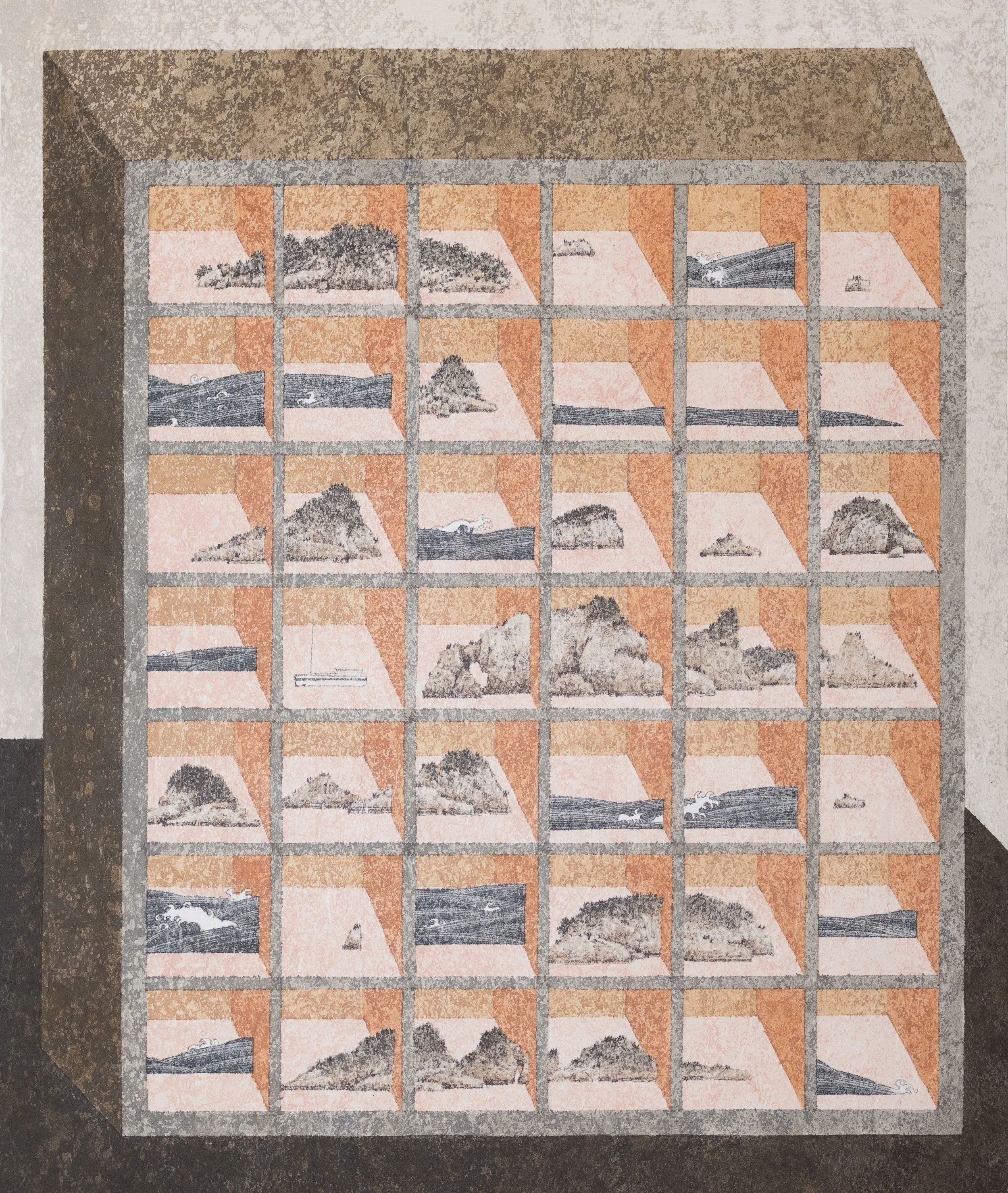 The Cabinet of Landscape: Ninepin Group 藏景櫃: 果洲群島 | 2025 | Ink and colour on paper | 50x42cm