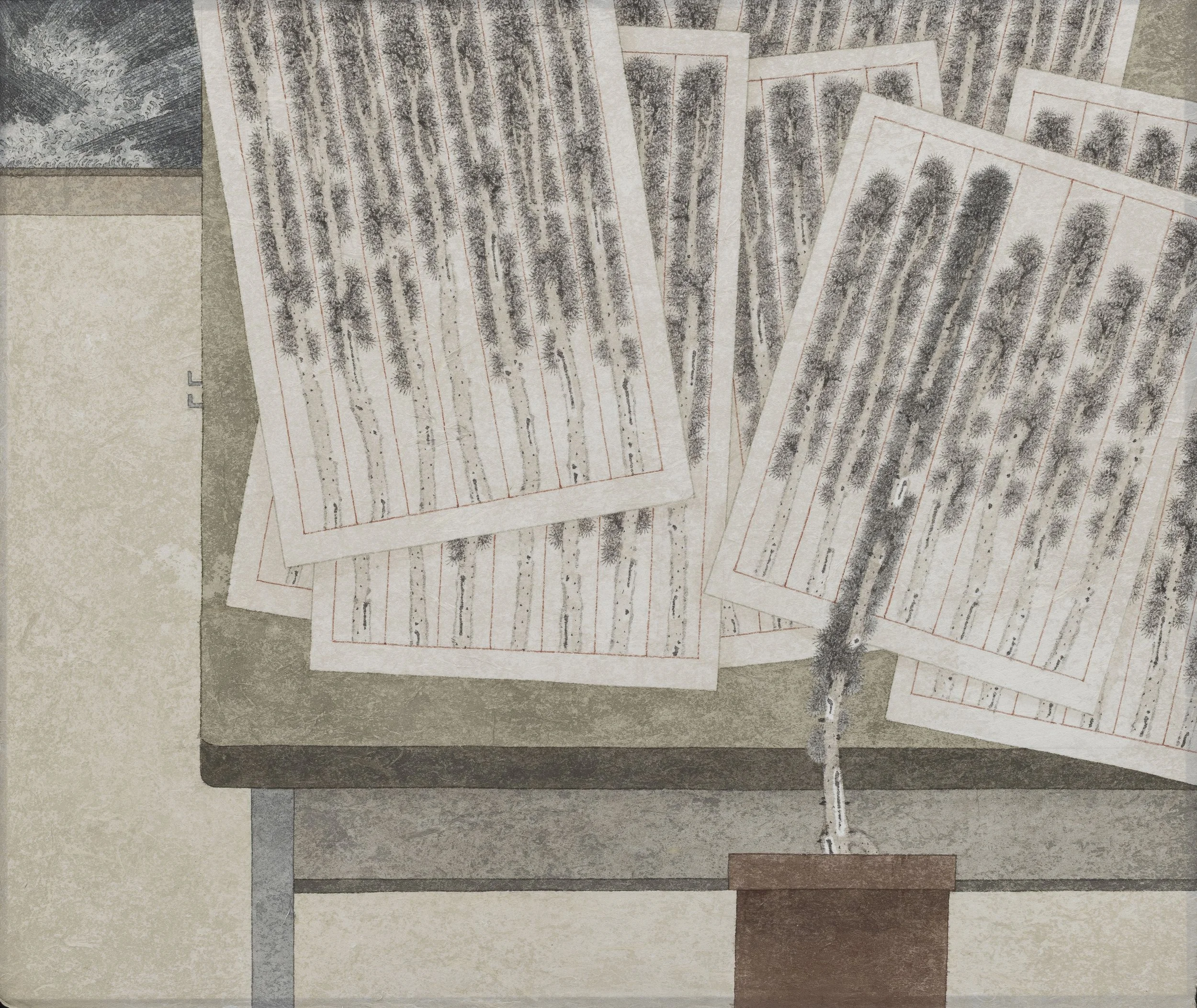 The Pine Script 松書 | 2026 | Ink and colour on paper | 52 x 62 cm | 2026