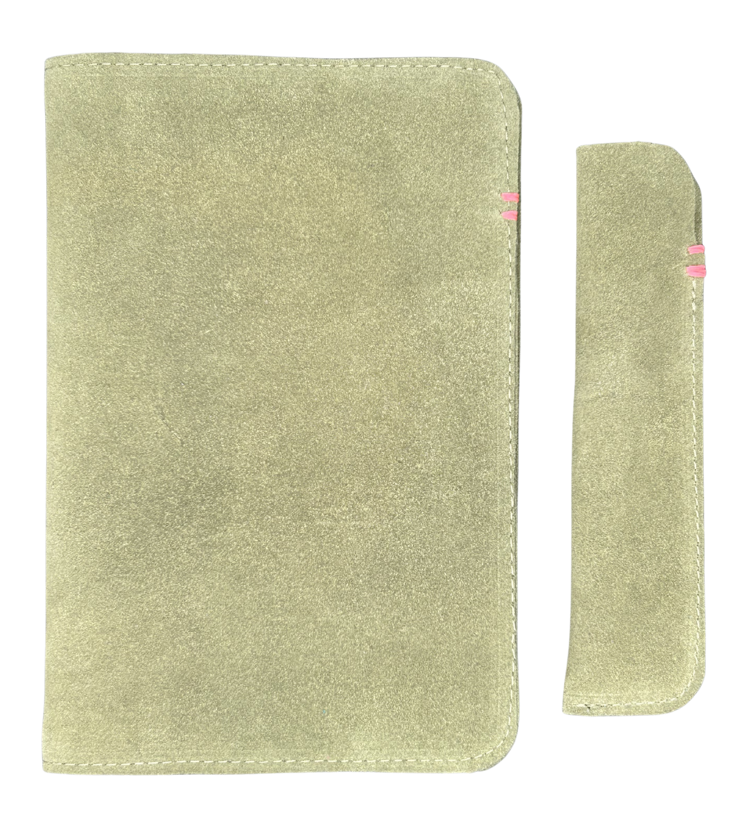 Sage green suede A5 journal case with sage pen case