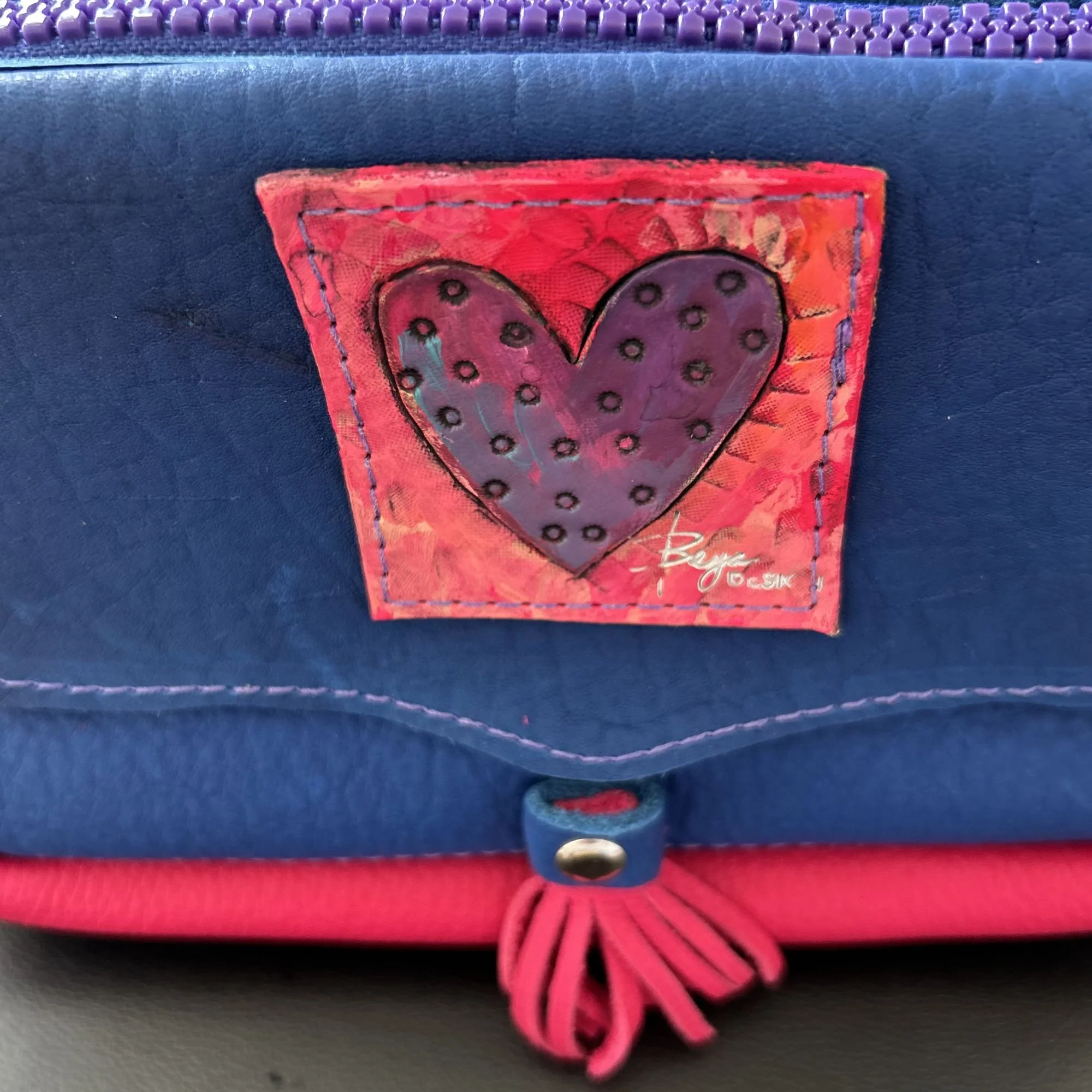 Blue & Fuchsia Leather Purse    |    Playful one-of-kind statement bag