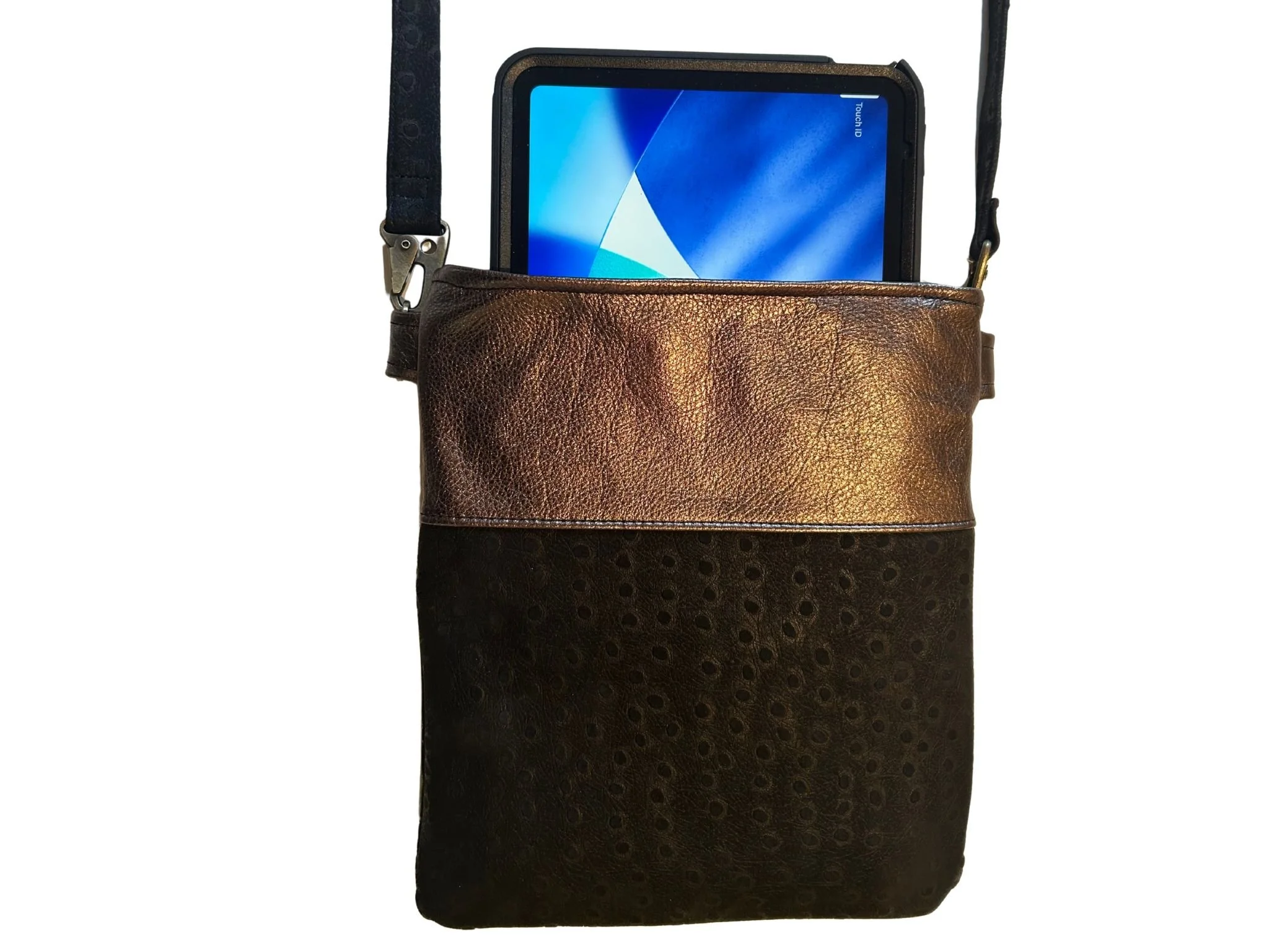 Bronze Metallic & Black Emu Leather iPad Bag