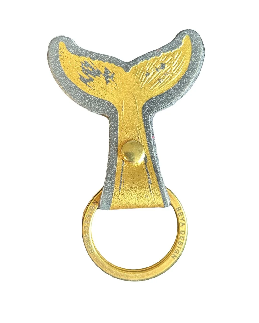 whale tail keychain with gold Beya Design ring.
