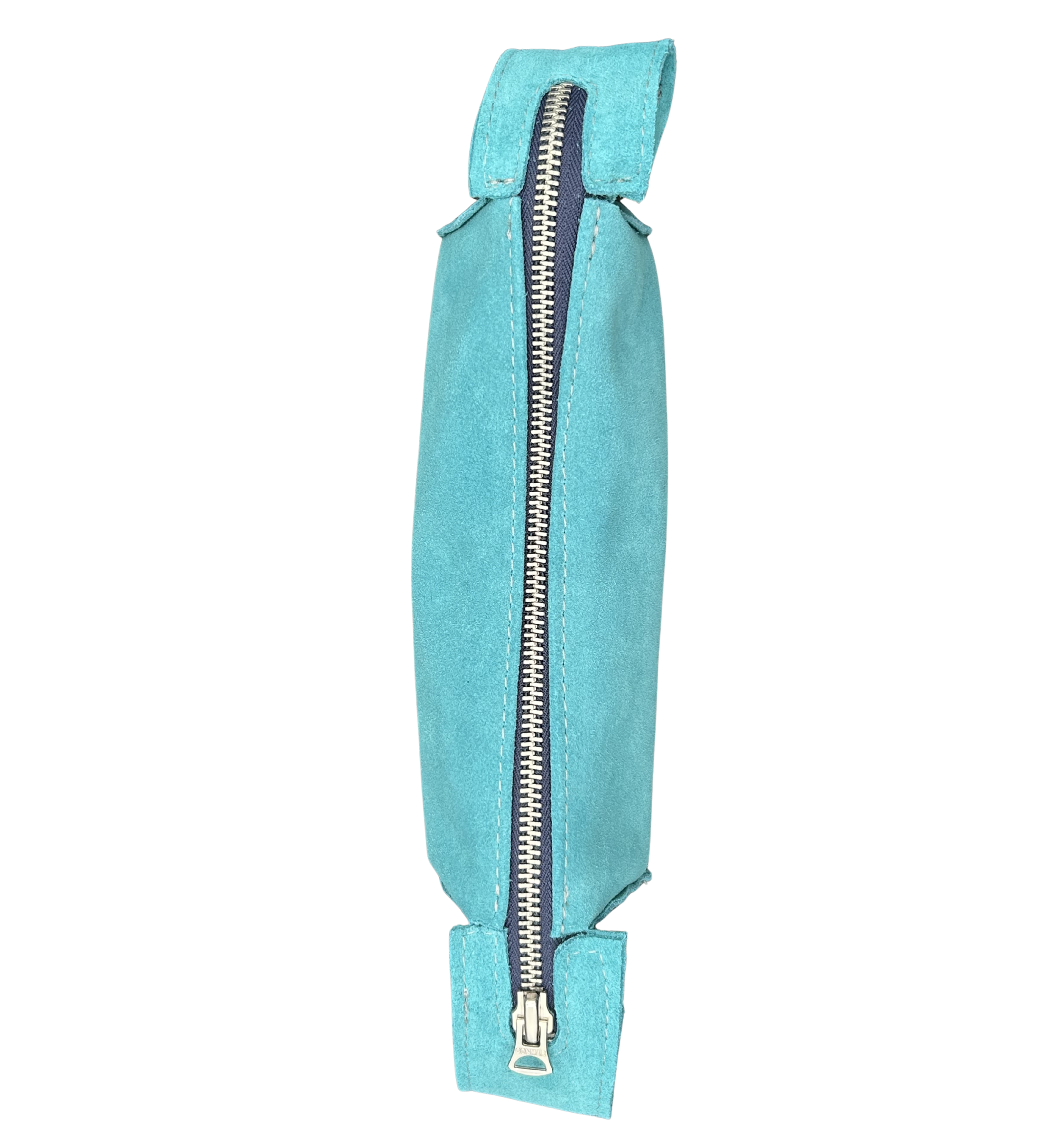 Tinted turquoise suede leather pencil bag
