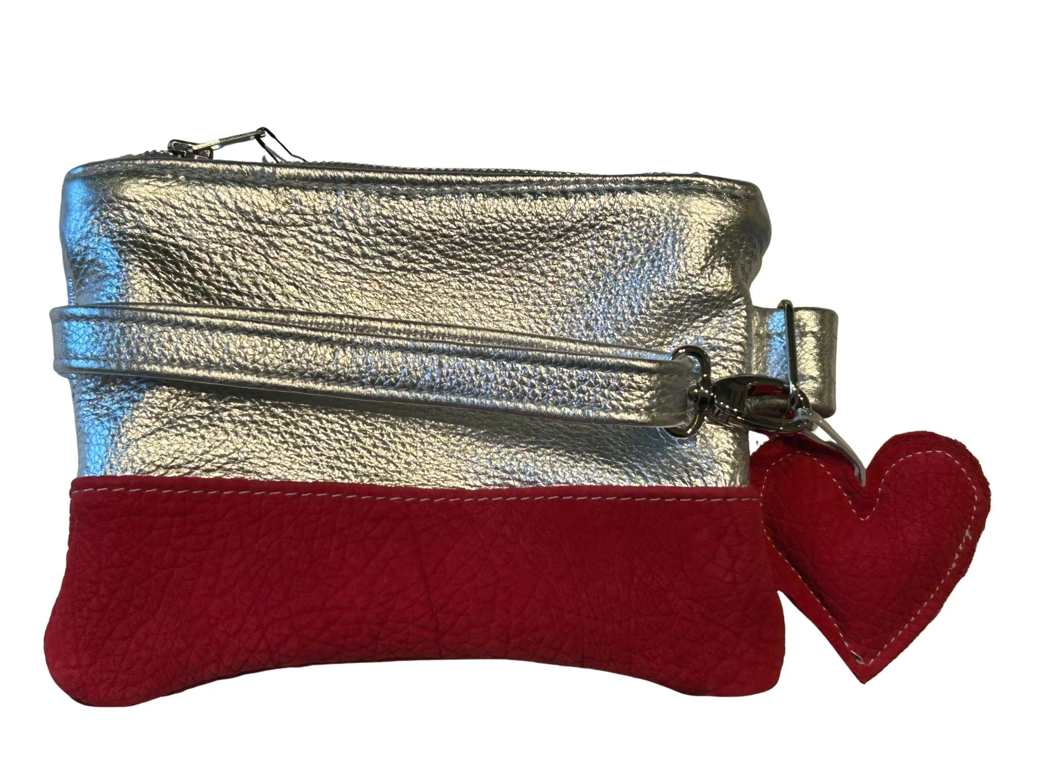 Red & Silver Metallic Artisan Leather Clutch with Heart