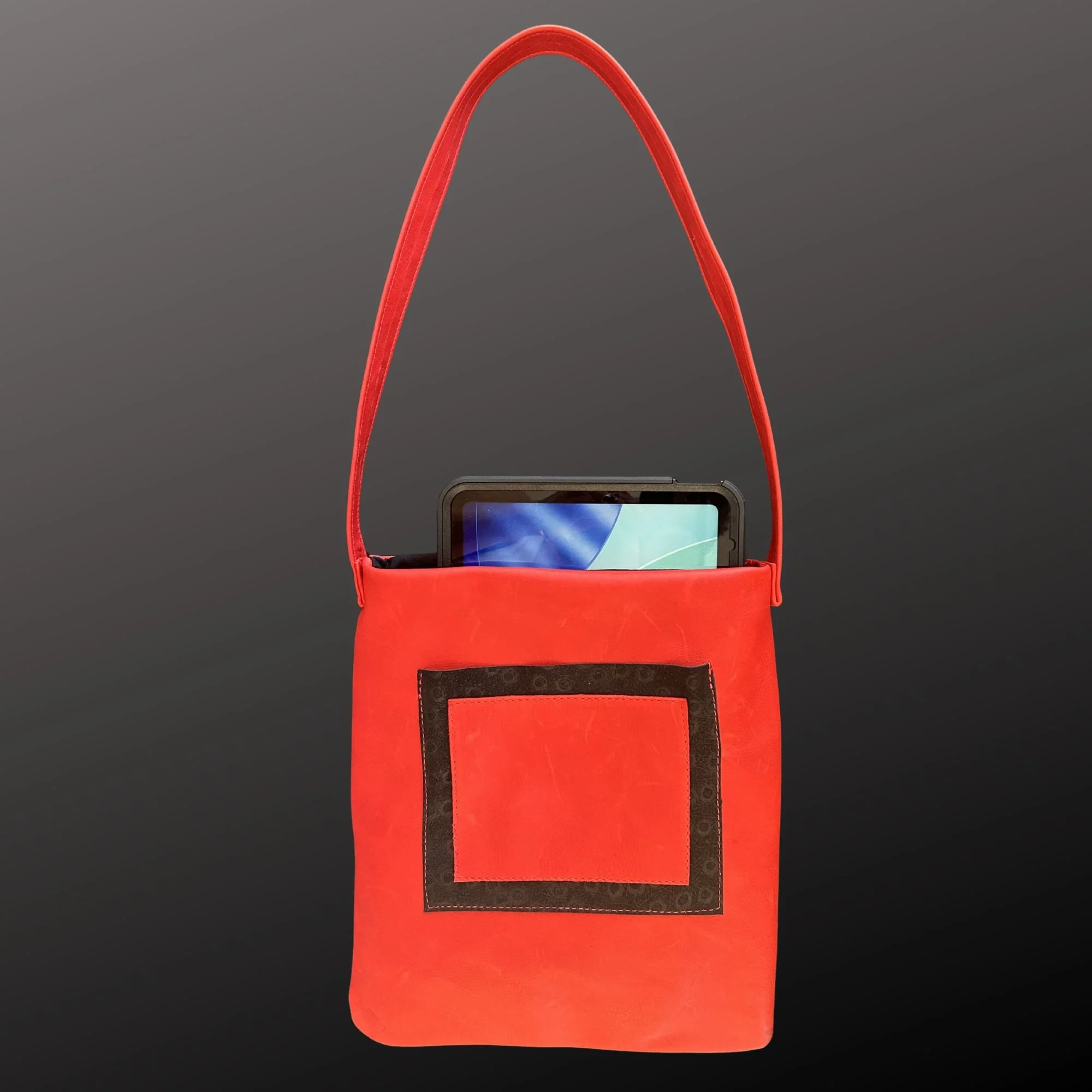 Red Leather iPad Bag with Black Emu Detail | Reinforced Protective Tablet Bag | One of a Kind