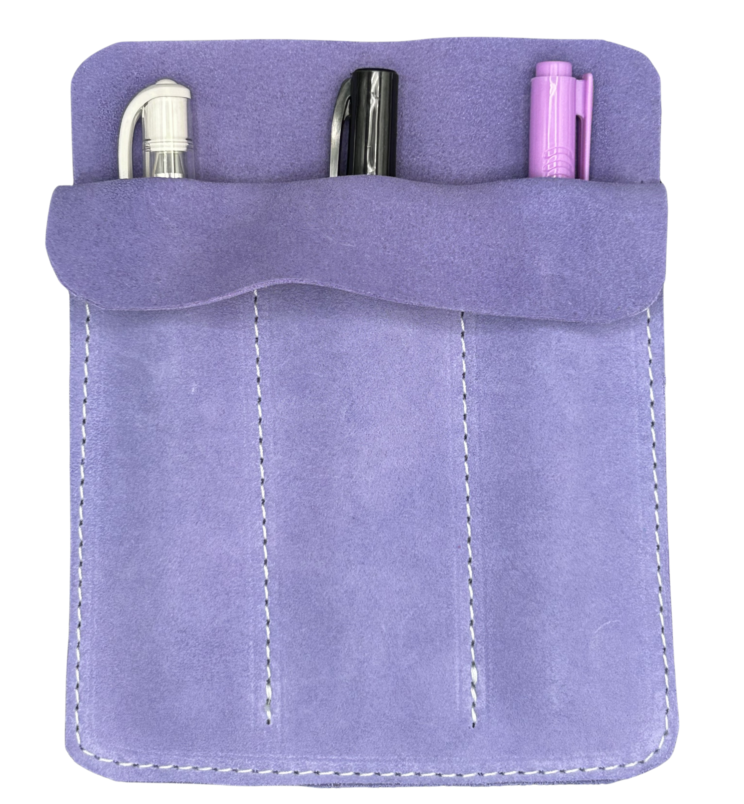 Three pen lilac suede leather case