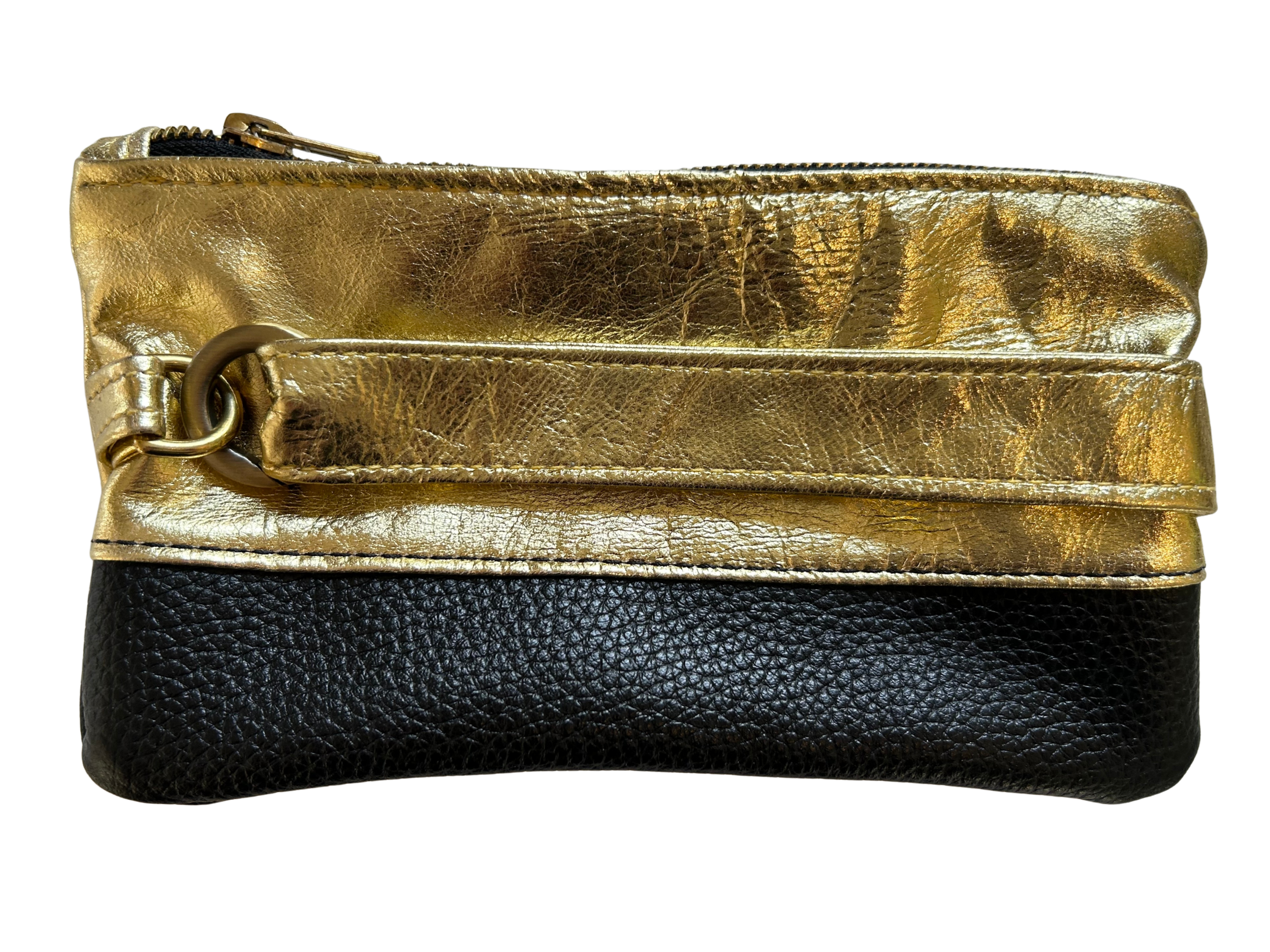 Black & Gold Metallic Artisan Leather Clutch
