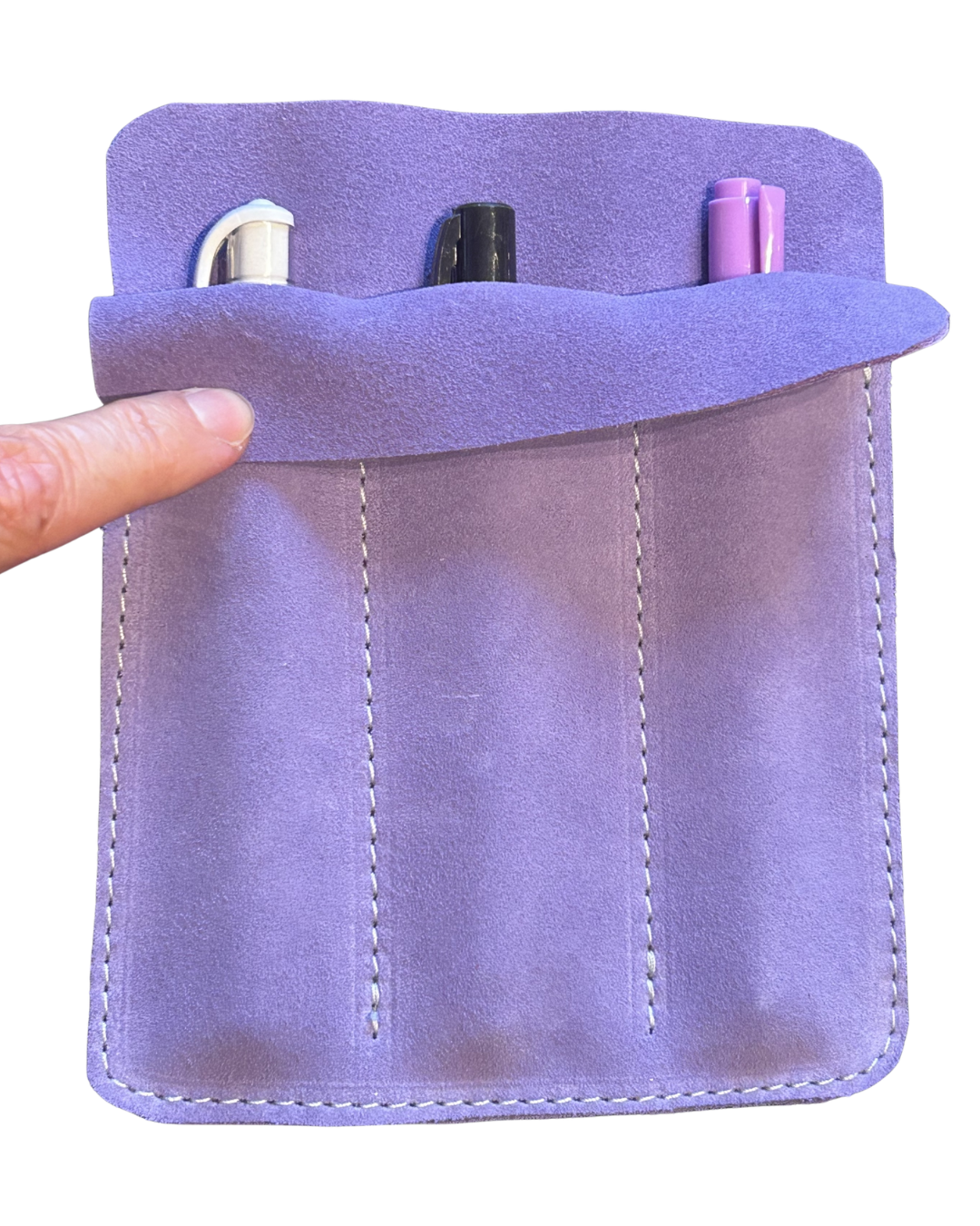 Three pen lilac suede leather case