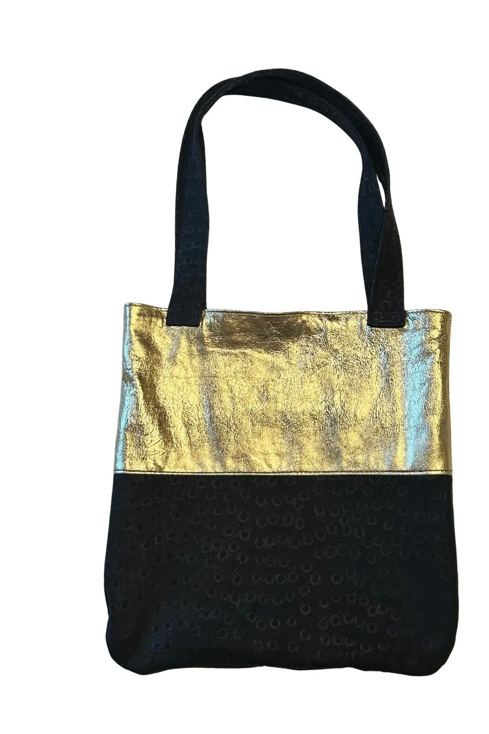 Gold Metallic & Black Emu Leather Tote
