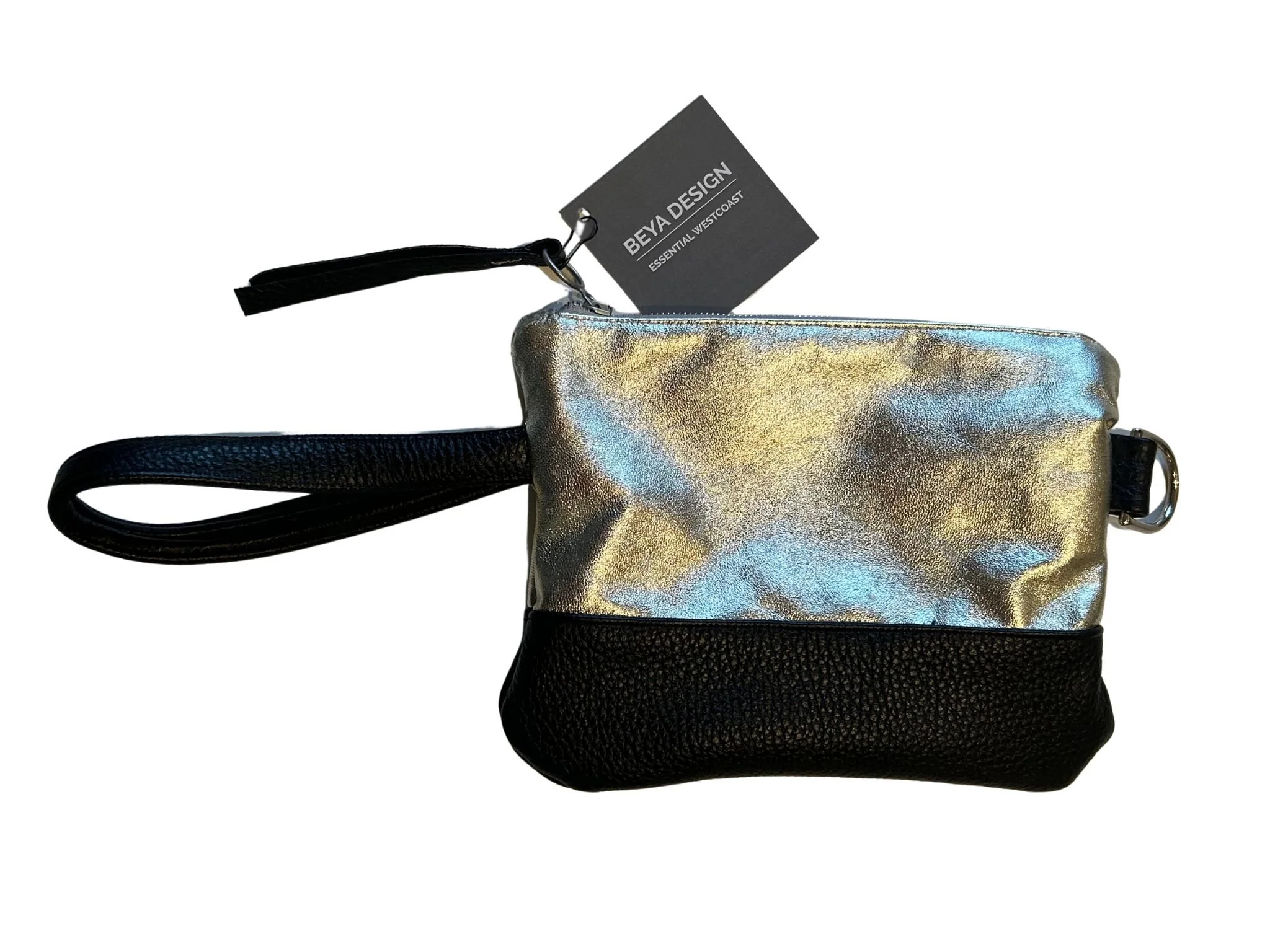 Silver Metallic & Black Artisan Leather Clutch