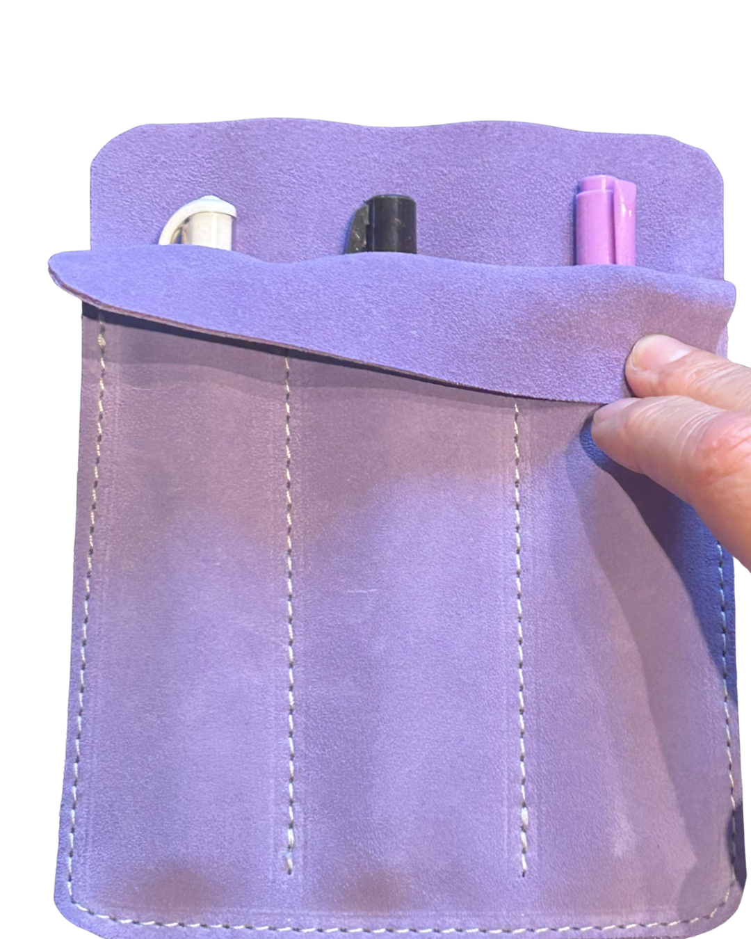 Three pen lilac suede leather case