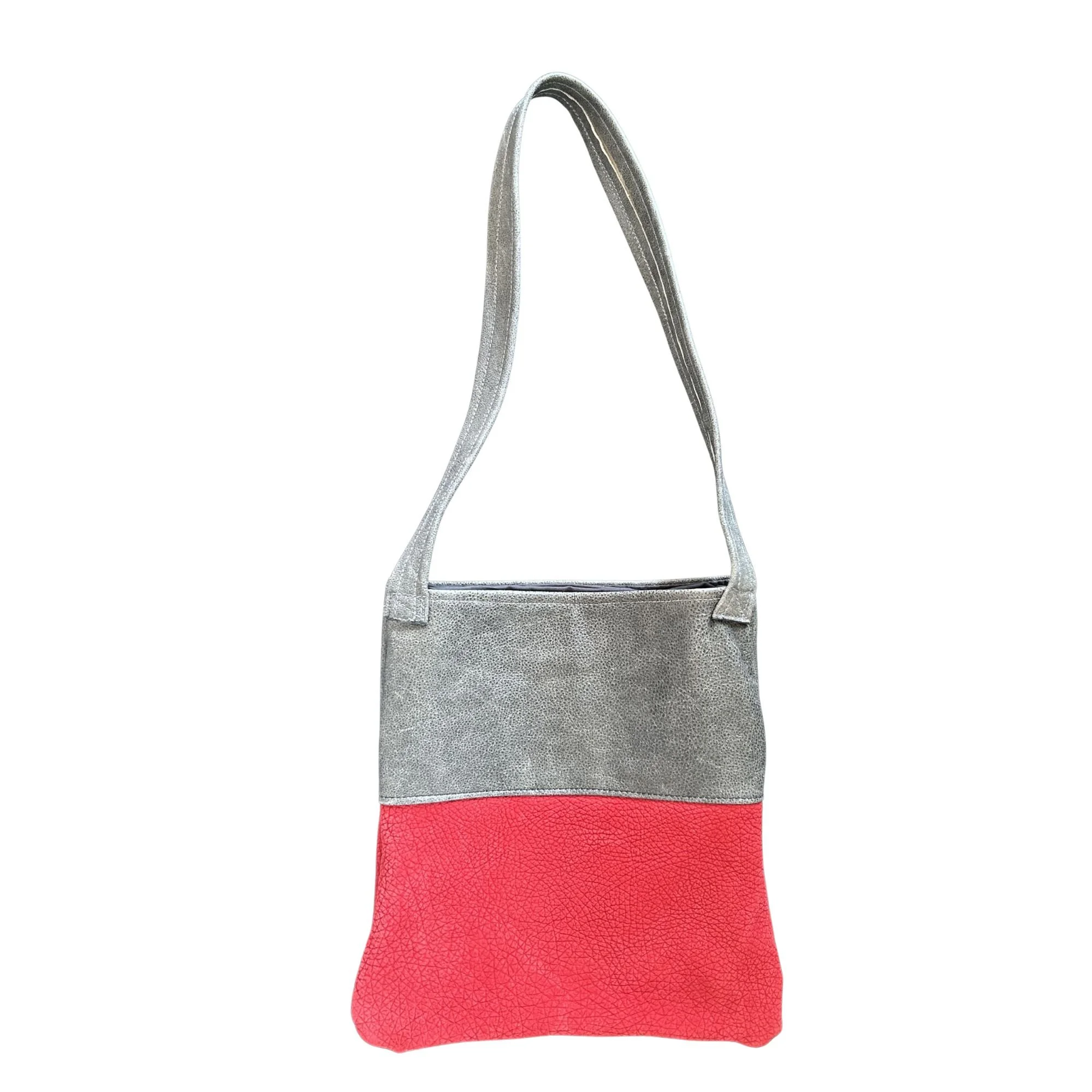 Red and Grey Leather two-toned Shoulder Bag  |  One of a Kind