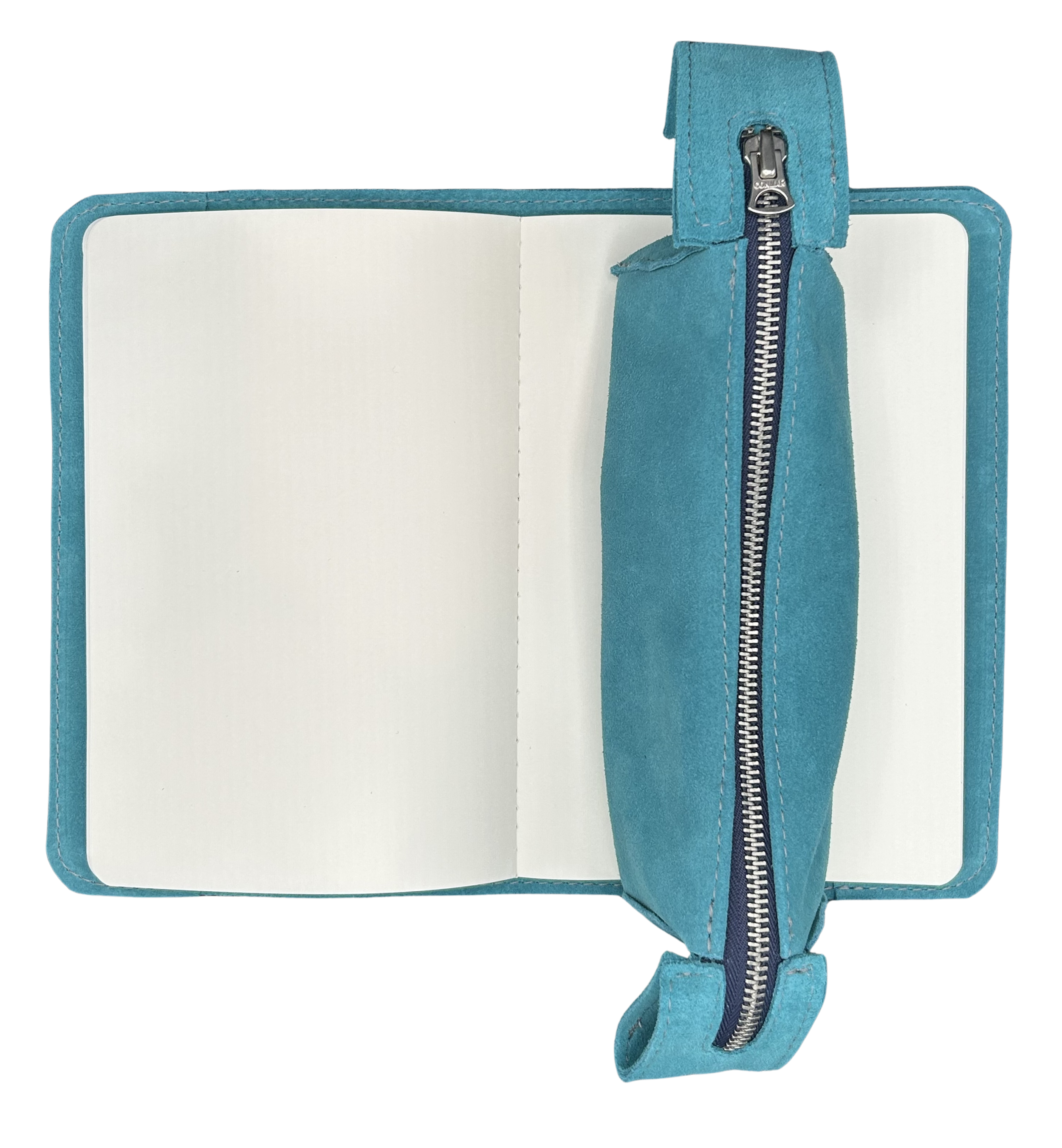 Turquoise suede A5 journal case with turquoise pencil bag