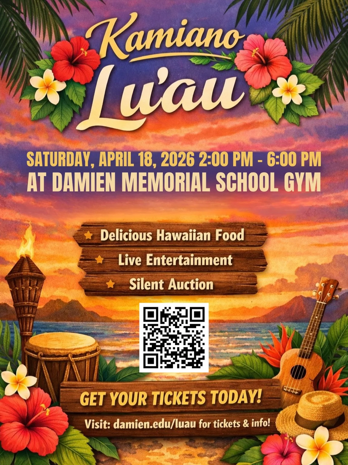 Don&rsquo;t wait last minute, purchase your tickets for the 2026 Kamiano Luʻau 🌺

Join us on April 18 for an afternoon of ʻono food, live entertainment, and amazing company!

Your support helps a student walk through our doors&mdash;supporting schol