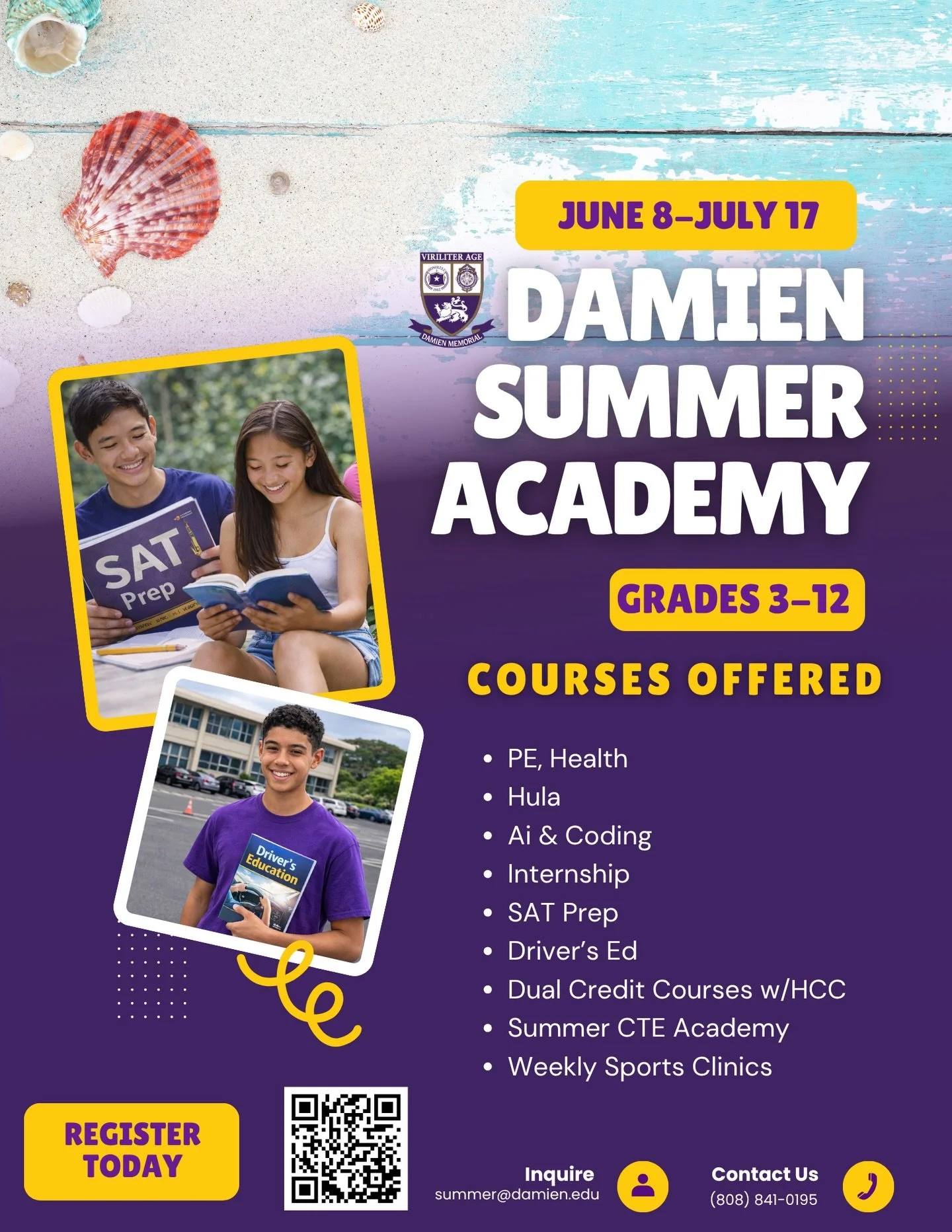 Something new this summer at Damien! 💜☀️

Our weekly sports clinics are now available for students in grades 3&ndash;8, a brand new offering to keep students active, learning, and having fun all summer long.

Join Damien Summer Academy and explore a