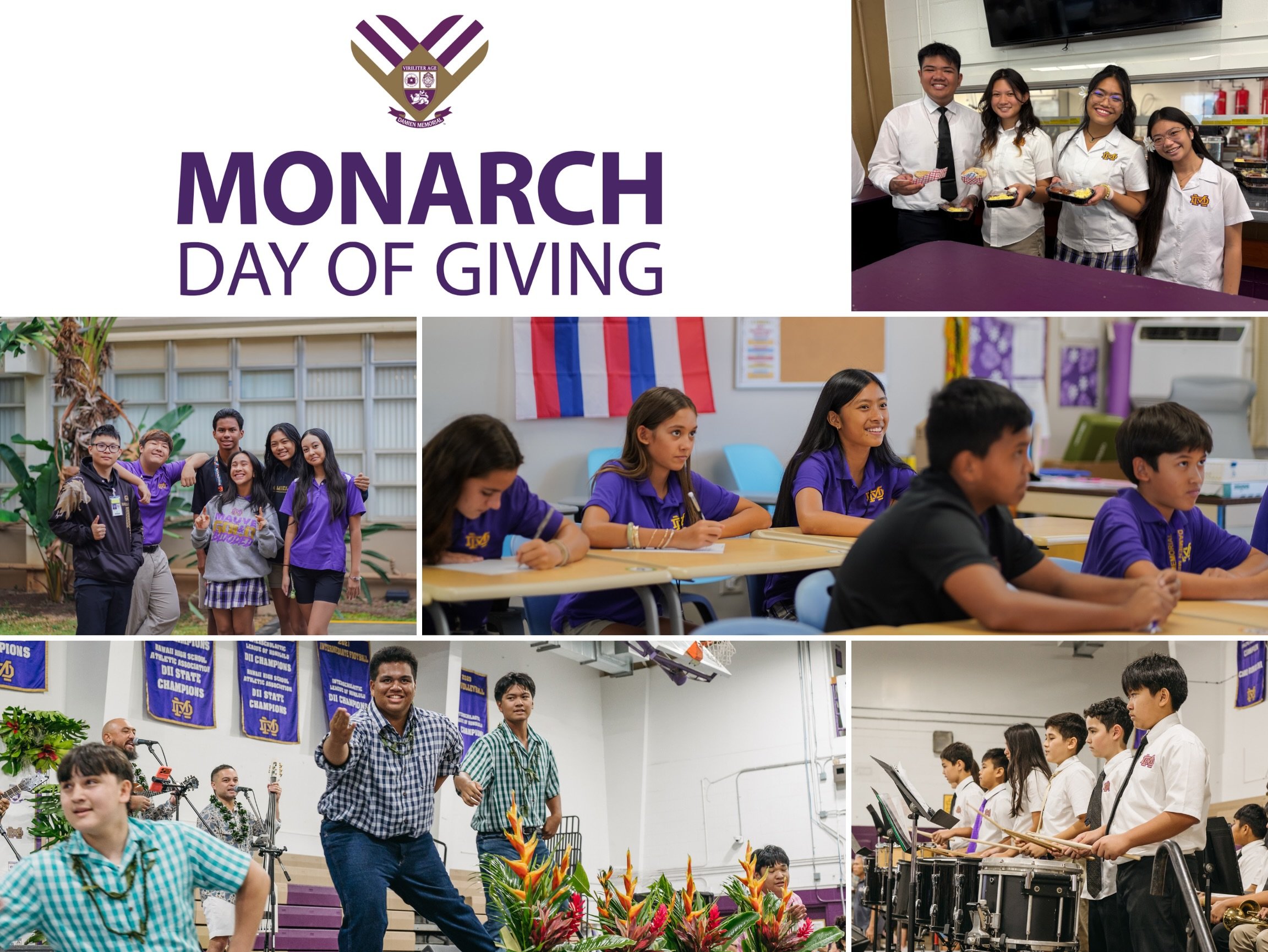 Monarchs, today is our Day of Giving!

Our students, teachers, and programs are counting on the strength of our Damien community, and we need your help.

Here&rsquo;s today&rsquo;s challenge:

⭐ 100 gifts helps support student scholarships
⭐ 250 gift