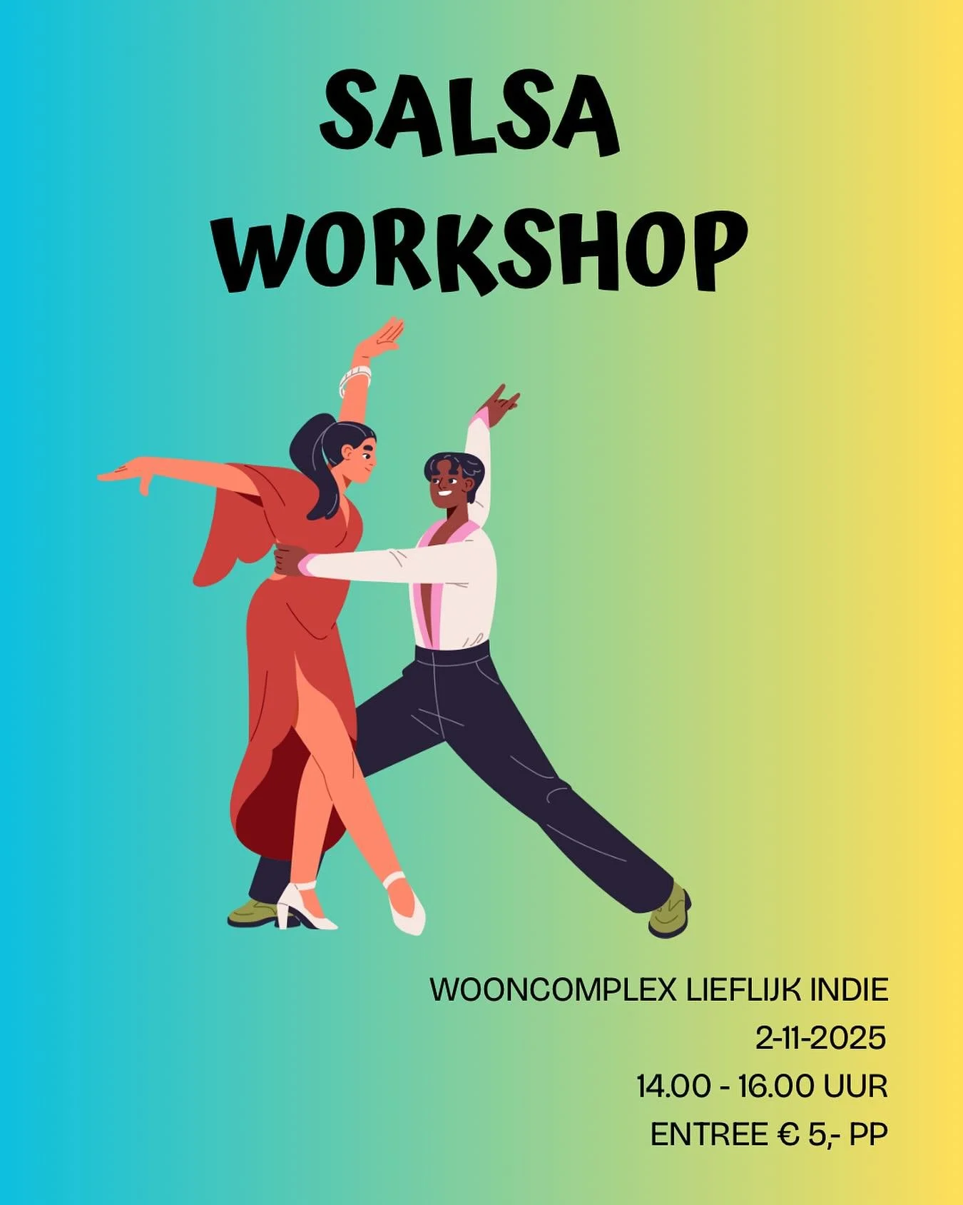 Workshop - Salsa en de Indische muziek

Iedereen is welkom, van nieuwsgierige tieners tot Indische senioren!

2 november 2025
14.00 - 16.00 (inloop 13.30 uur)
Entree &euro; 5,- pp
Aanmelden via www.sioh.nl

Wooncomplex Lieflijk Indie
Vilniusstraat 3
