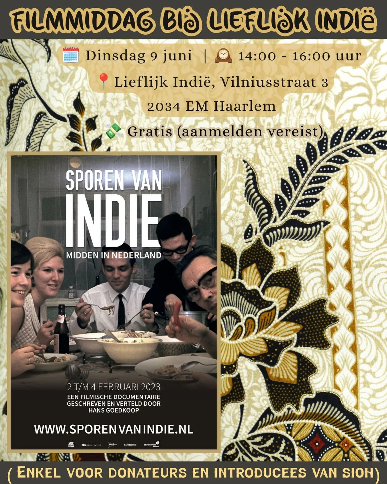 🍿 Elke 2e dinsdag van de maand: filmmiddag bij Lieflijk Indi&euml;. Een gezellige middag waarbij we samen een film kijken en genieten van elkaars gezelschap. 

📽️ Aankomende week op het programma: Sporen van Indi&euml;, geregisseerd door Reda van d