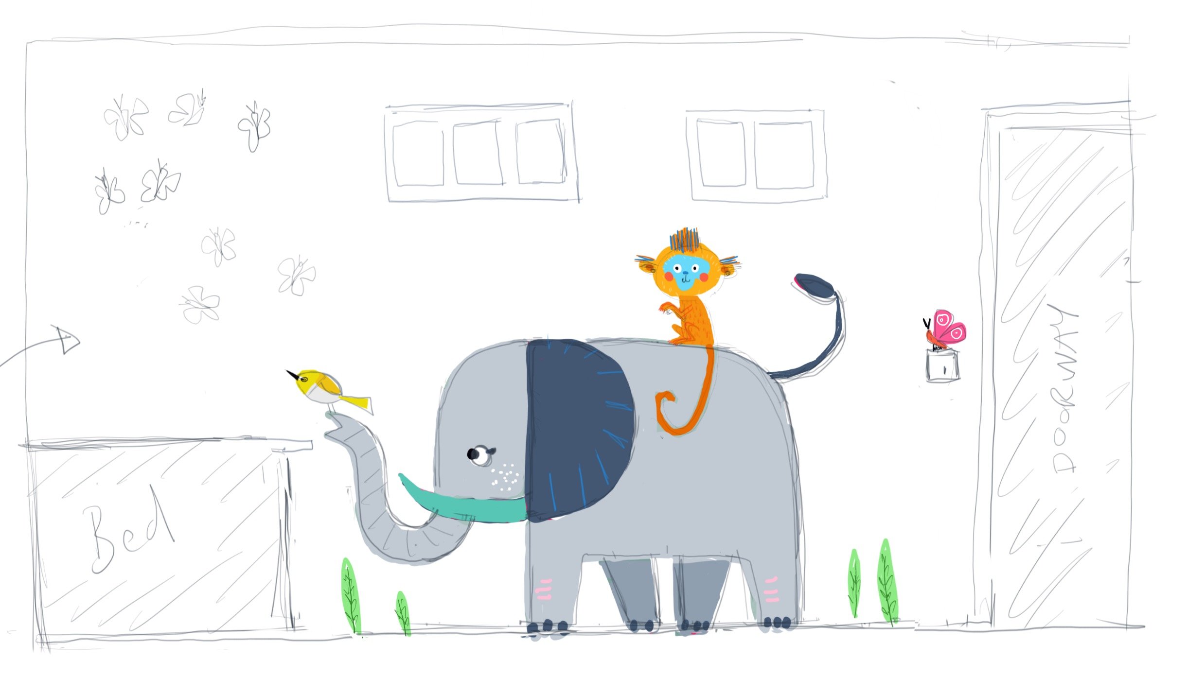 Talia colour sketch elephant:mnkey smaller2.jpg