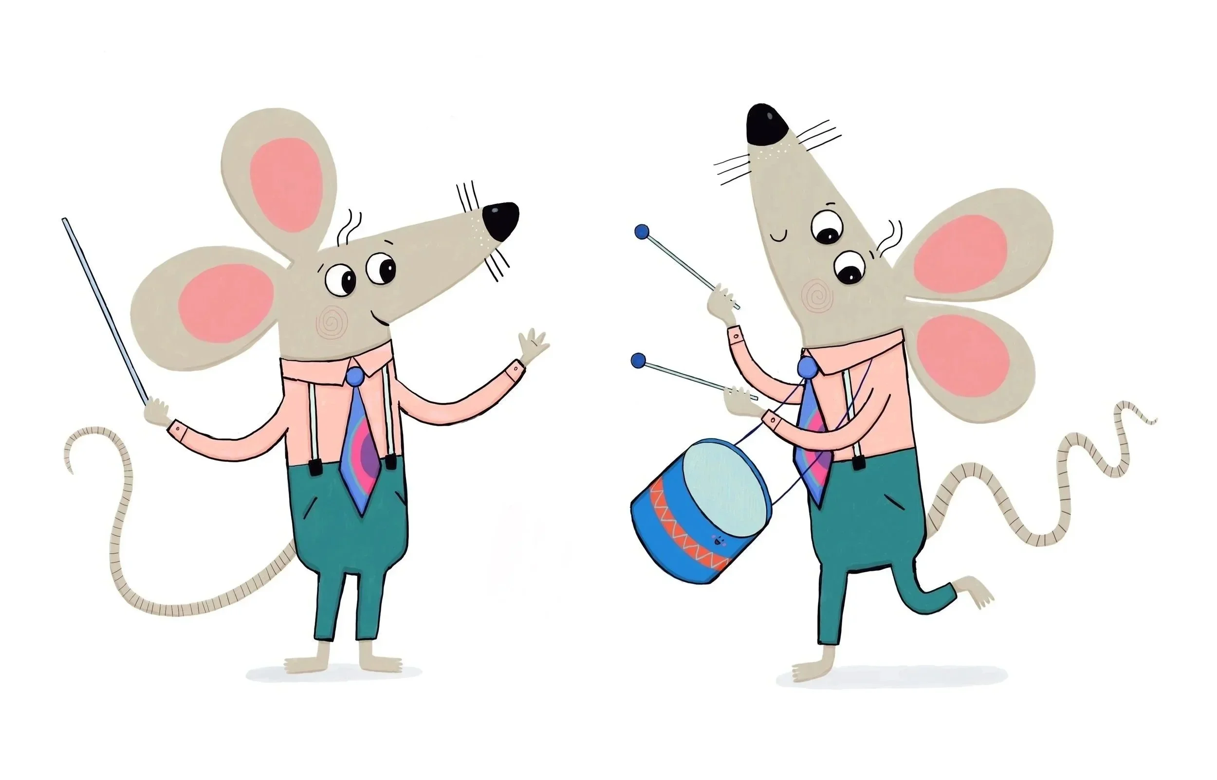 Illustrations of a cheerful musical mouse for the Bridgewater Hall, Manchester by Melanie Williamson