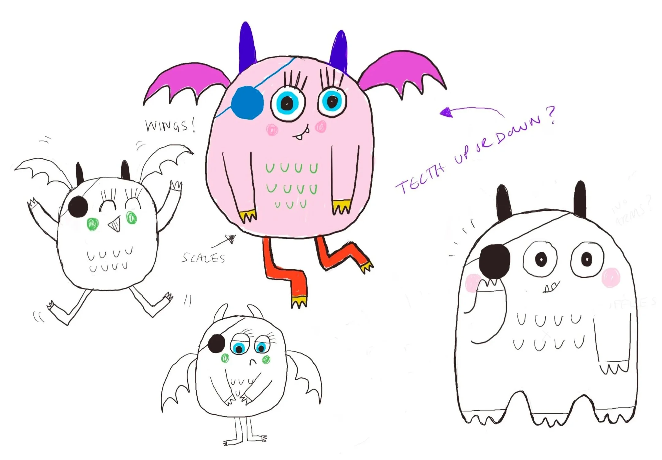 A 3-eyed winged monster with a patch and eyelashes by Melanie Williamson illustrator for Specsavers Optomonster campaign uk.