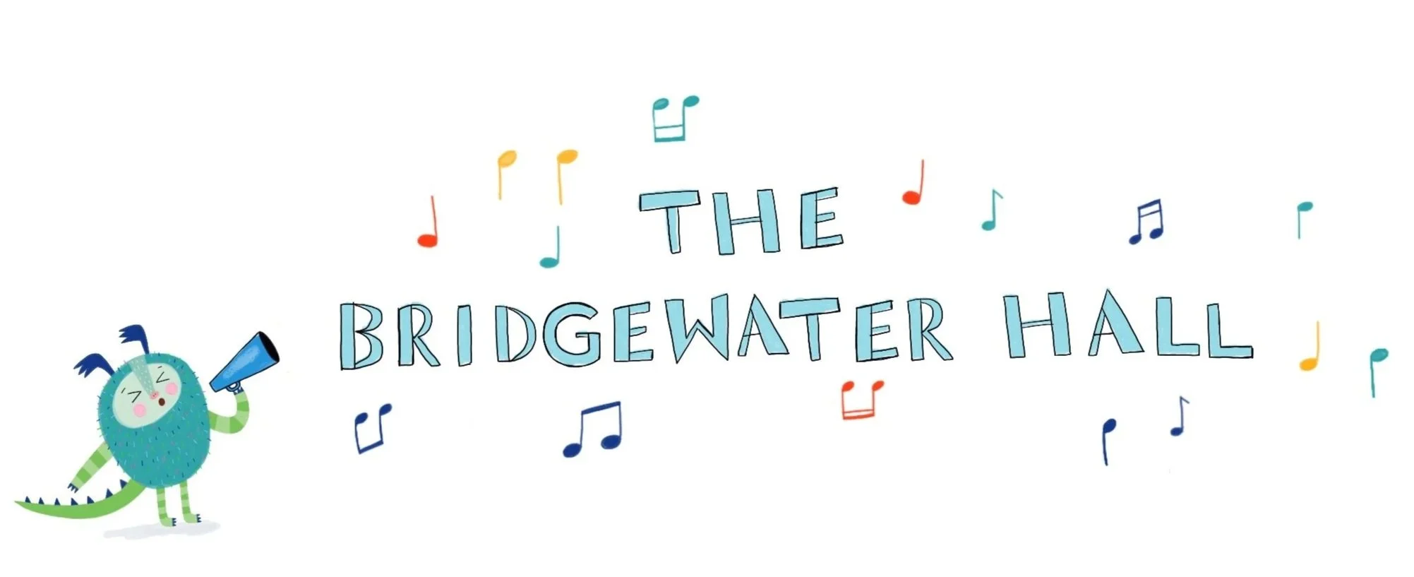 Illustration of cute monster with a megaphone and musical notes surrounding some text, by artist Melanie Williamson