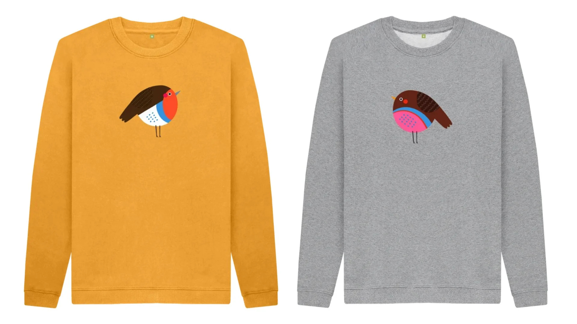 Yellow and grey Robin jumpers by FlappingFrank.com