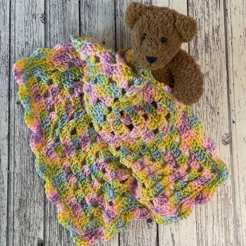 Crochet pattern for colorful baby lovey mini blanket