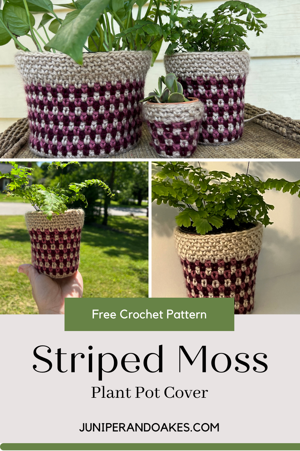 Striped Moss Plant Pot Cover  FREE Crochet Pattern — Juniper & Oakes