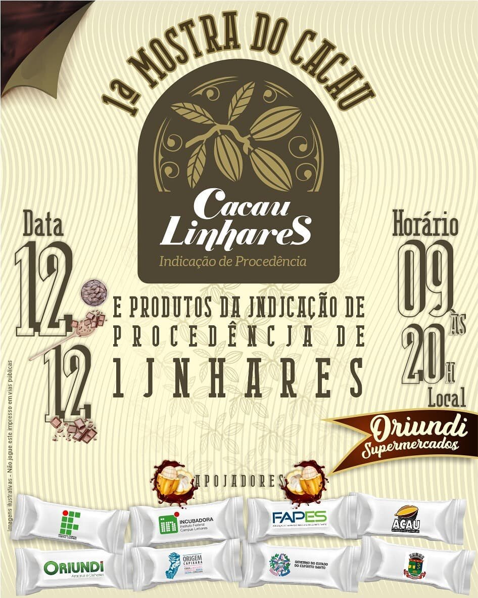 Al&ocirc;, pessoal de Linhares e regi&atilde;o!! 📢
A Associa&ccedil;&atilde;o dos Cacauicultores do Esp&iacute;rito Santo (ACAU) convida voc&ecirc; e sua fam&iacute;lia para participar da I Mostra do Cacau e Produtos da Indica&ccedil;&atilde;o de Pr