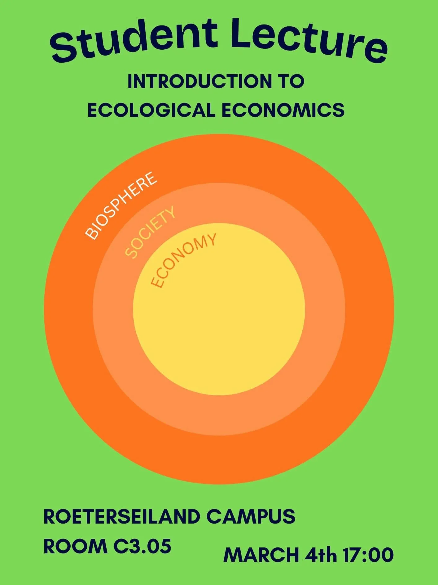 A next student lecture to add to your calendars!

Introduction to Ecological Economics
Wednesday 4 March
17:00
UvA, REC 3.05

Taylor is hosting a lecture and discussion on ecological economics. We&rsquo;ll go over the basics, and tie in some ideas fr