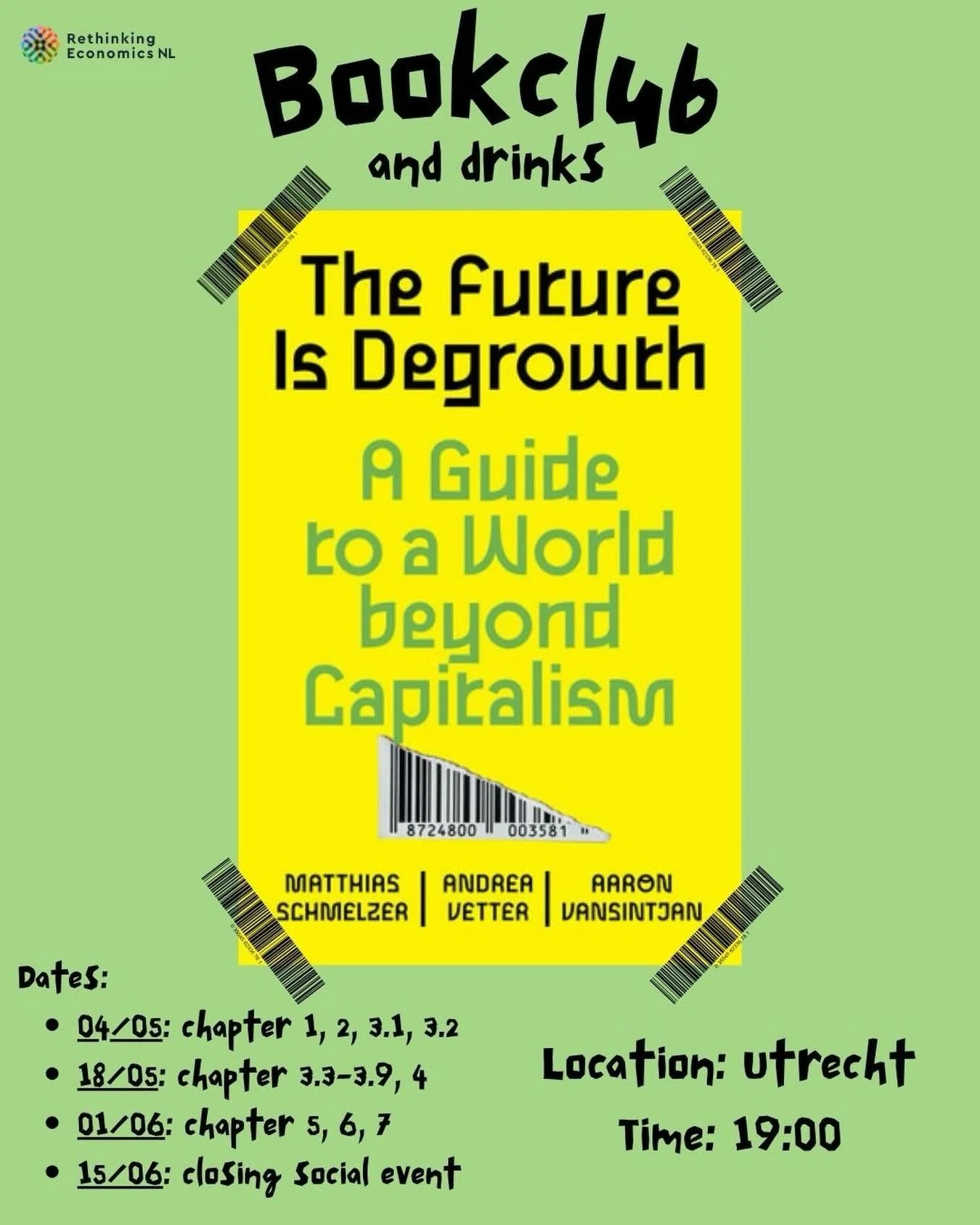 Hey everyone! Join us for a new, exciting book! After every meeting, you can join for drinks. Feel free to come to either the book club, the drinks or both. The Book &ldquo;The Future is Degrowth&rdquo; presents degrowth as a viable alternative to th