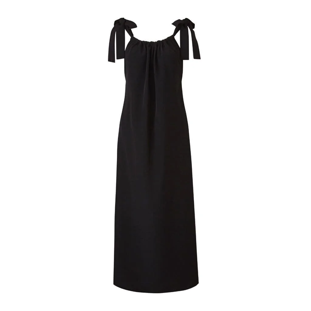 chinese dress ladies Black Satin Spaghetti Strap Maxi Dress