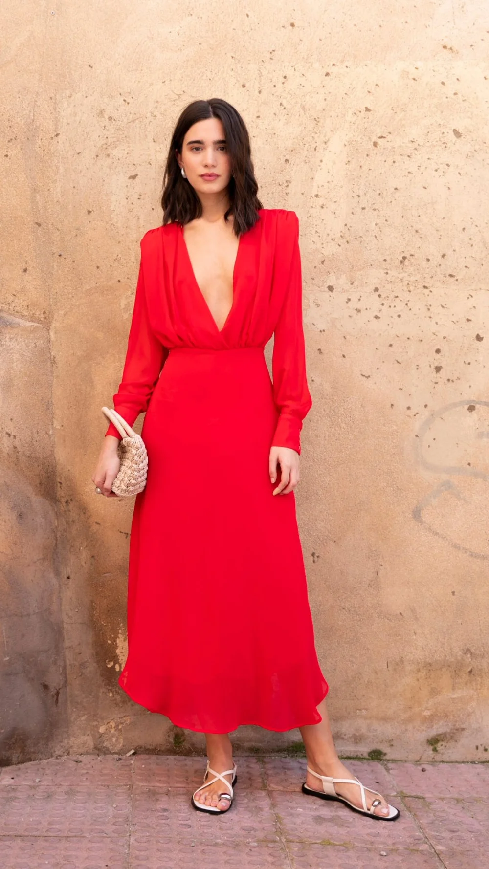 Jaqui Chiffon Midi Dress in Red  COCOOVE - fashion and lifestyle