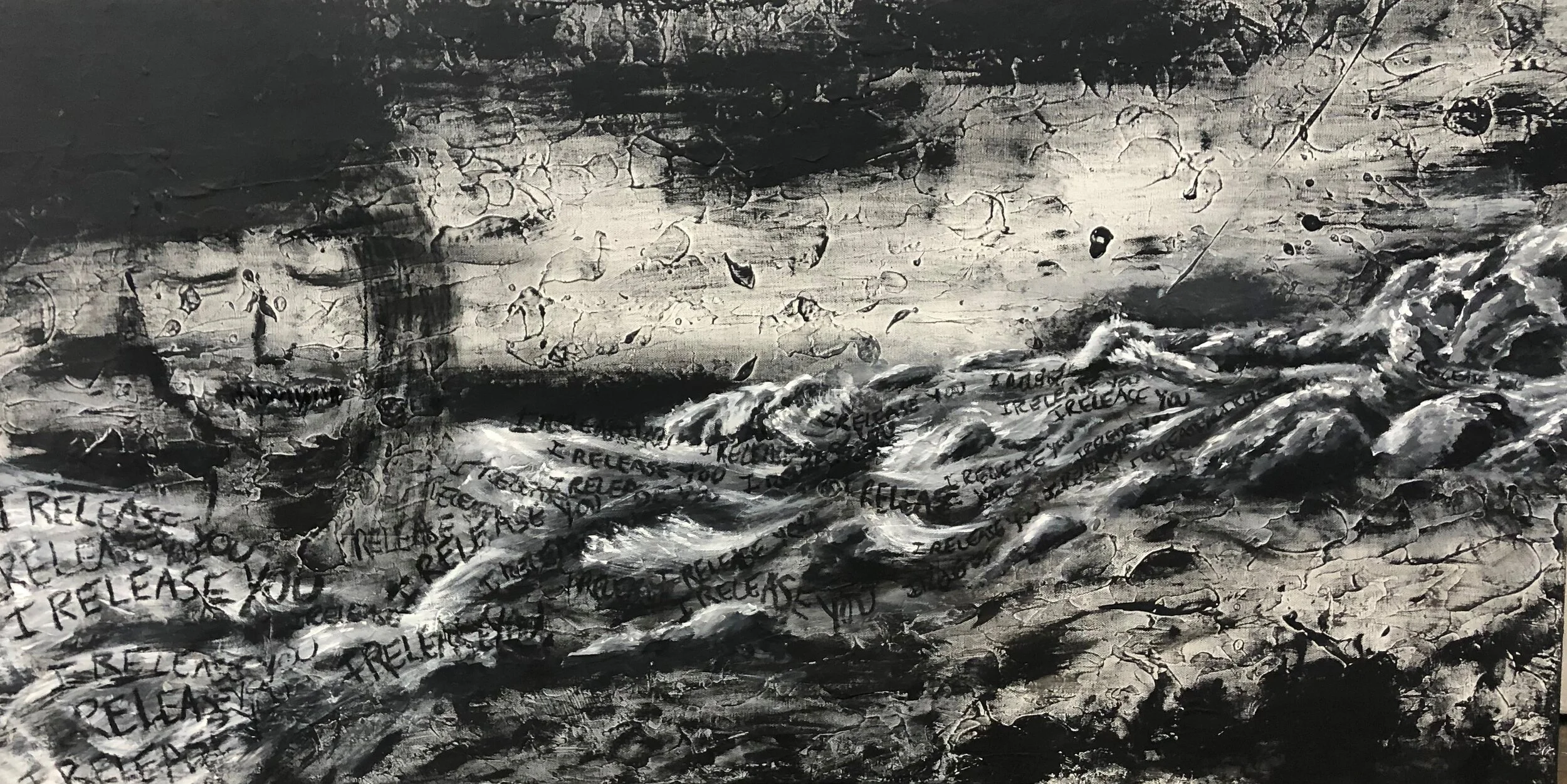 McDougall, Maddie. Release. 2020. Acrylic, charcoal and thread on canvas.

 Release is influenced by Grace Potter’s live performance of her song Release on Live From Here in 2019.   