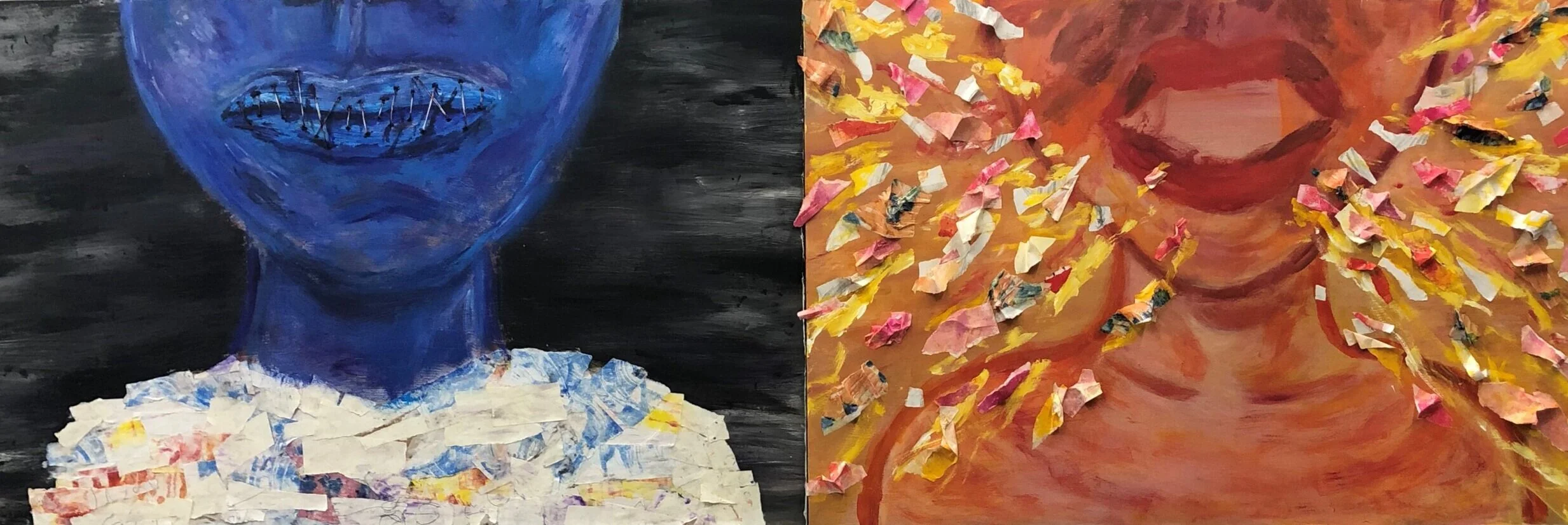 McDougall, Maddie. FOR SO LONG. 2020. Acrylic, paper and butcher’s twine on masonite.